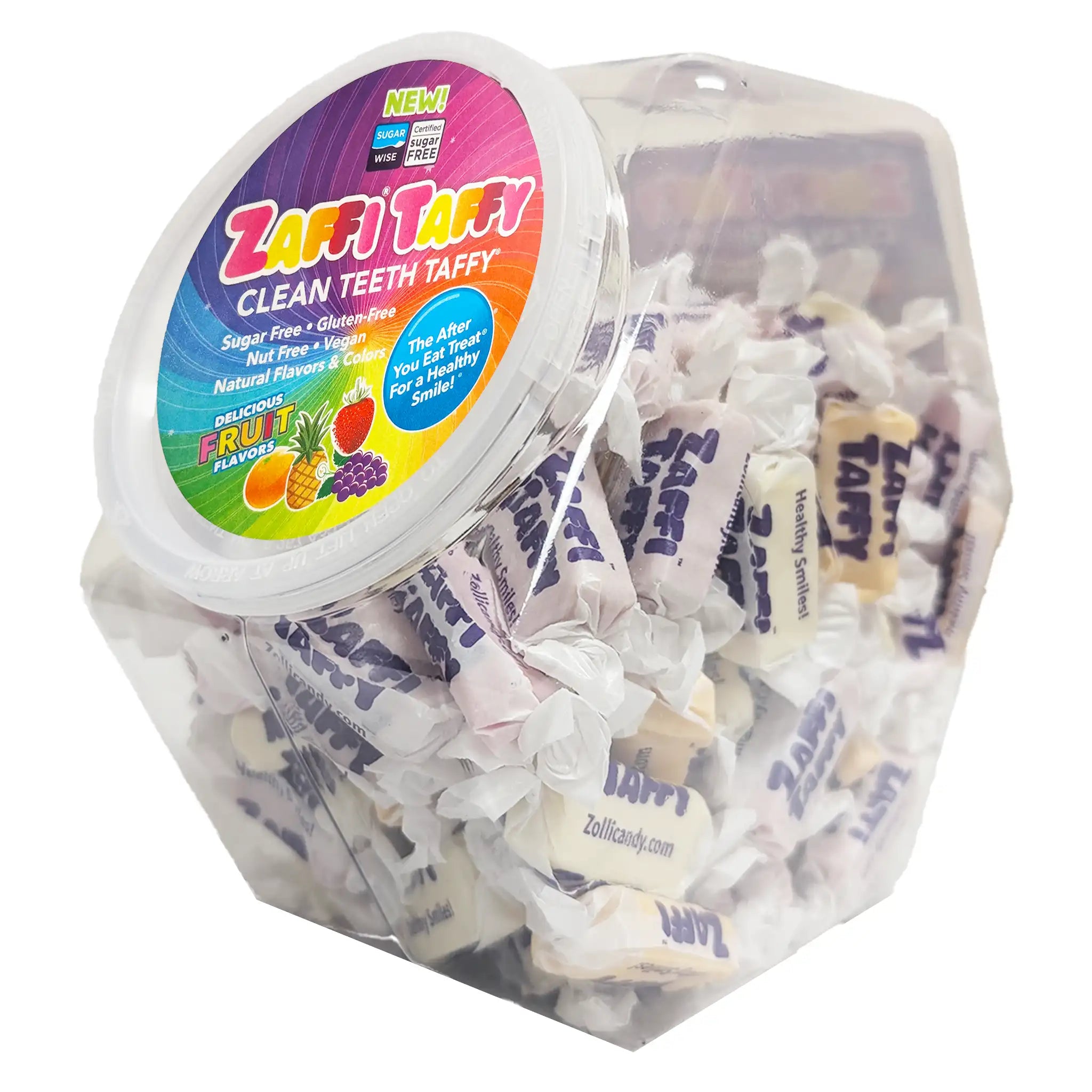 Zaffi® Sugar Free Taffy Fruit Assortment 32oz Hex Shape Jar Zaffi® Sugar Free Taffy Fruit Assortment 32oz Hex Shape Jar