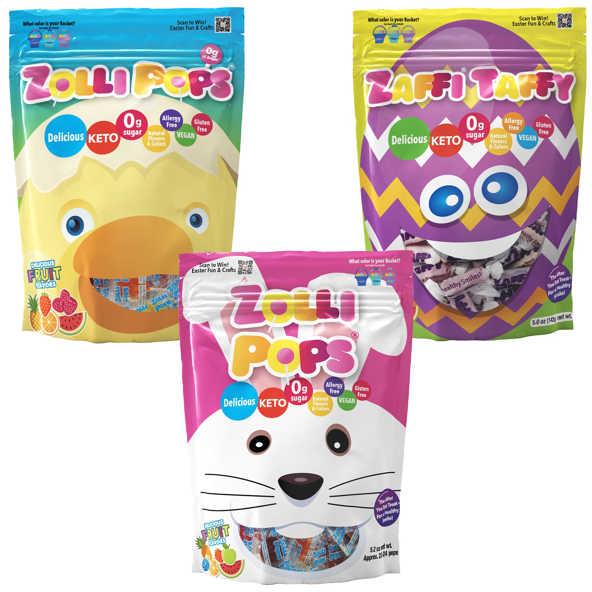 Zolli Candy Spring and Easter Sugar Free Candy Bundle. Lollipops and Taffy.