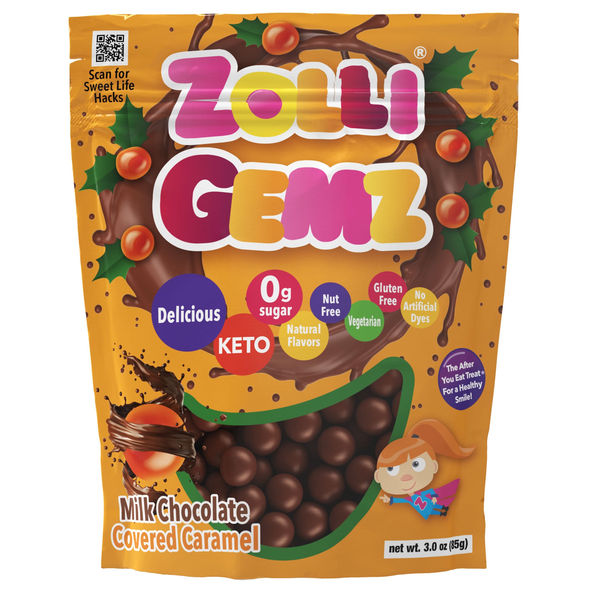 Zolli Gemz Milk Chocolate Caramelz 3oz Bag