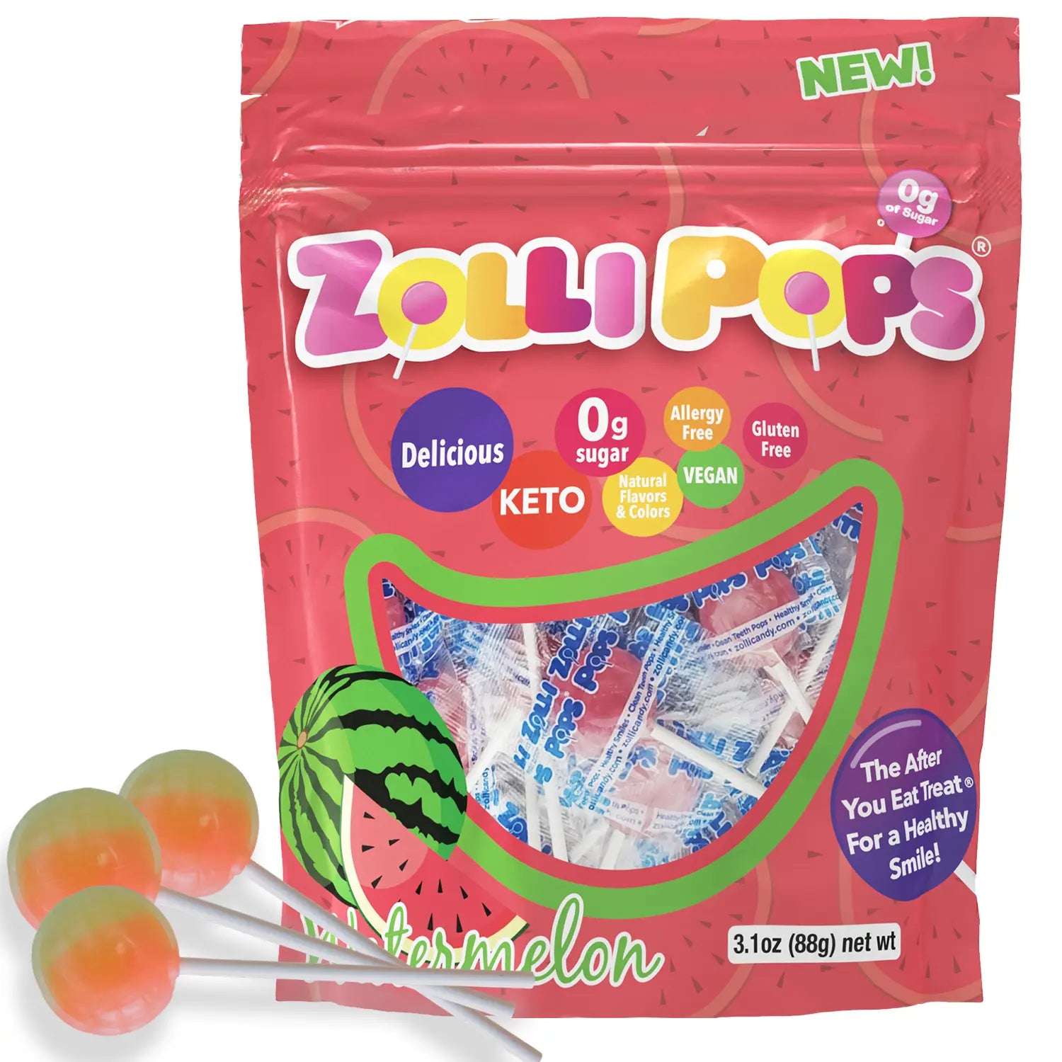 Zollipops Sugar-Free Lollipops – Tooth-Friendly Candy, Watermelon Zollipops Sugar-Free Lollipops – Tooth-Friendly Candy, Watermelon