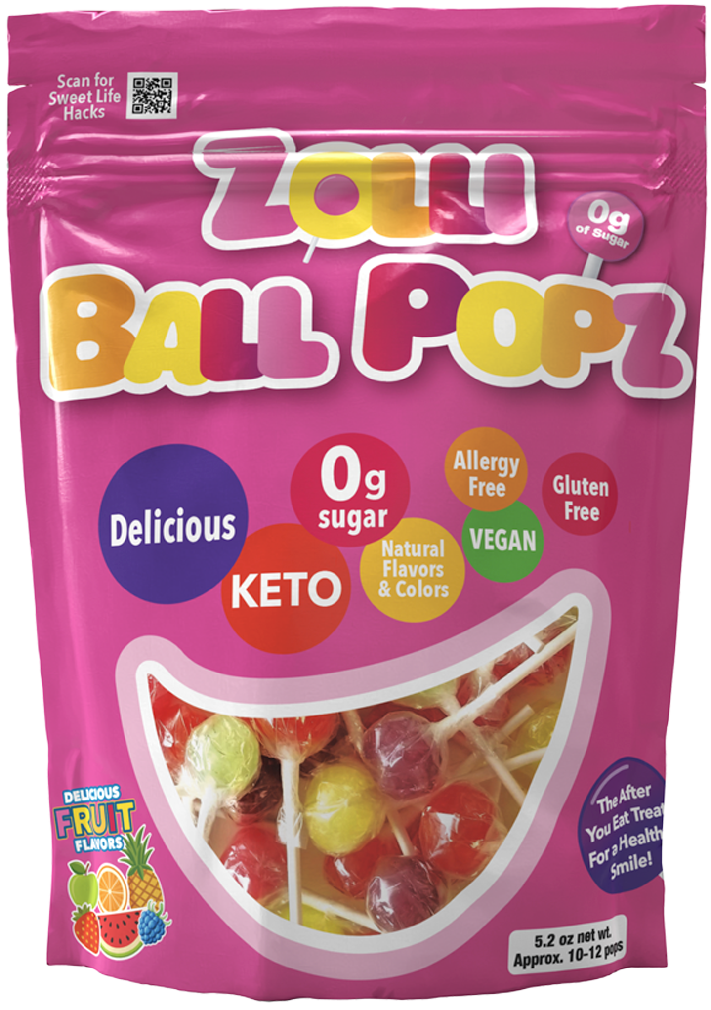 Zolli Ball Popz Assorted Fruit 24 pack of 5.2oz Resealable Bags