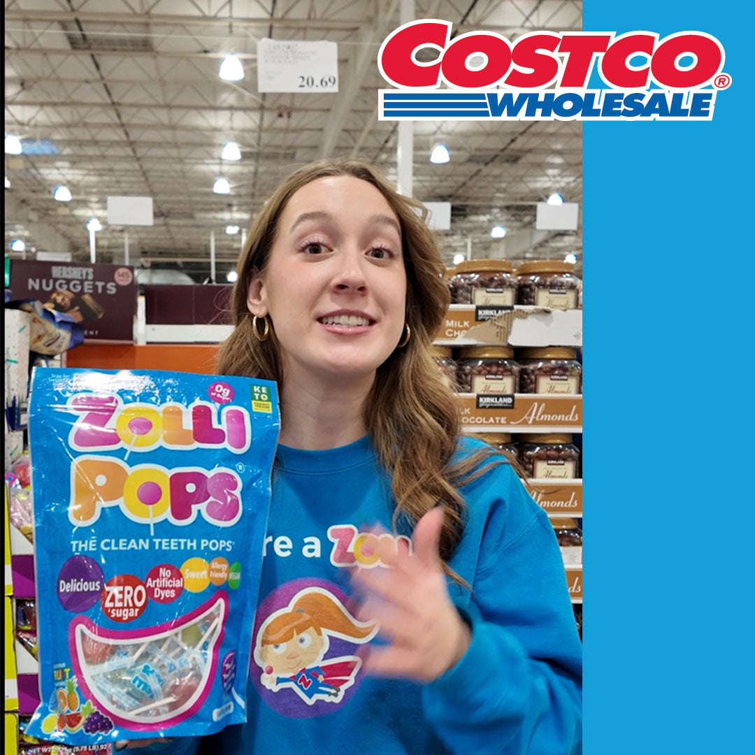 Alina at costco with zollipops bag