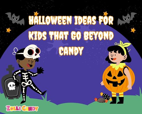 Cartoon kids in halloween costumes for trick or treating.