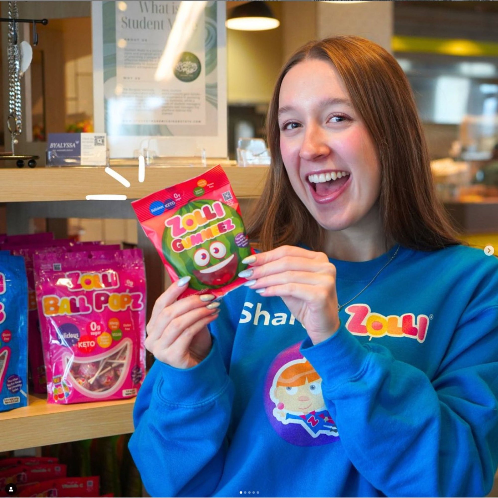 Alina with a bag of watermelon gummez