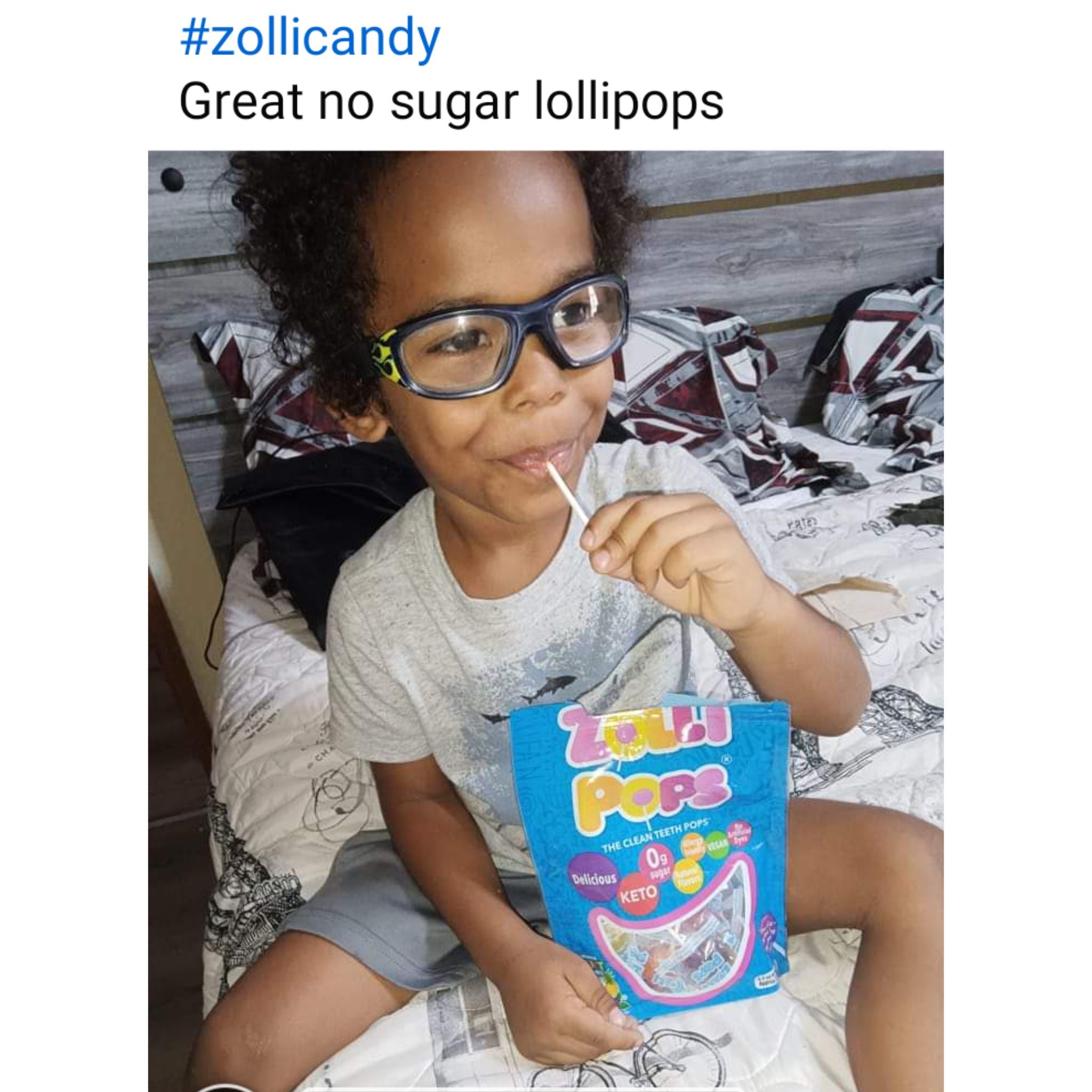 Boy with a bag of Zollipops