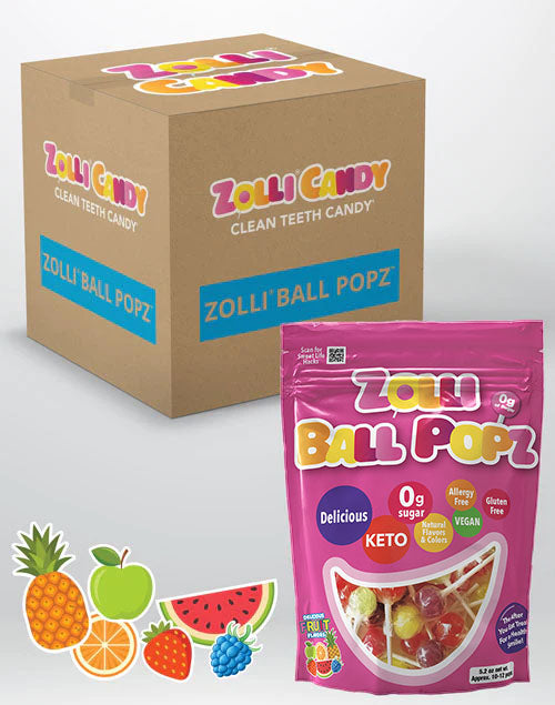 Zolli Ball Pops 24 count bulk case of 5.2oz bags in Original Assortment of flavors.