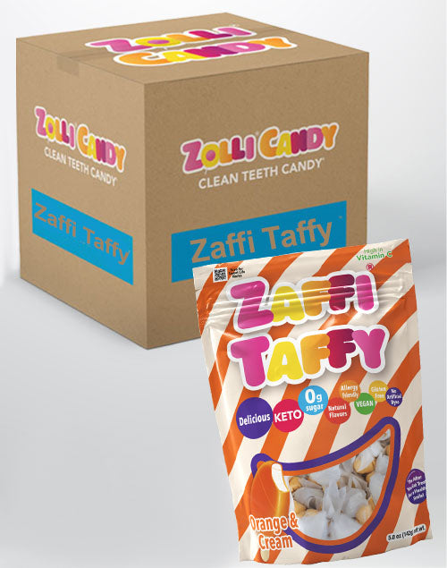 Zaffi Taffy 24 5oz bags in Orange & Cream flavor.