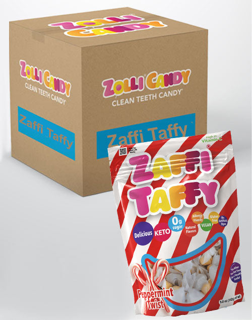 Zaffi Taffy 24 5oz bags in Peppermint Twist flavor.