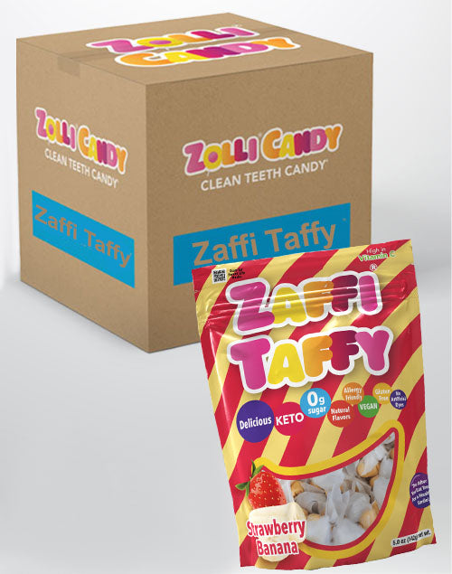 Zaffi Taffy 24 5oz bags in Strawberry Banana flavor.