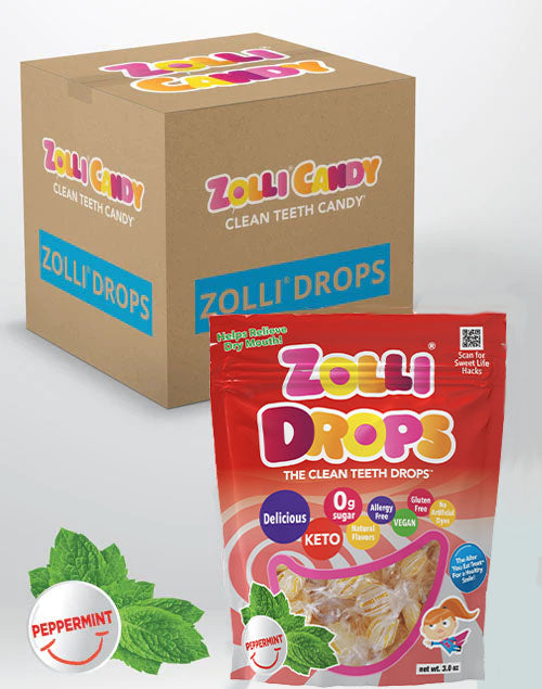 Zolli Drops 24 count bulk case of 3oz bags in Peppermint flavor.