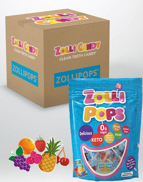 pophopページ Case Zollipops® Sugar Free Lollipops Assorted Fruit 5.2oz Pouches