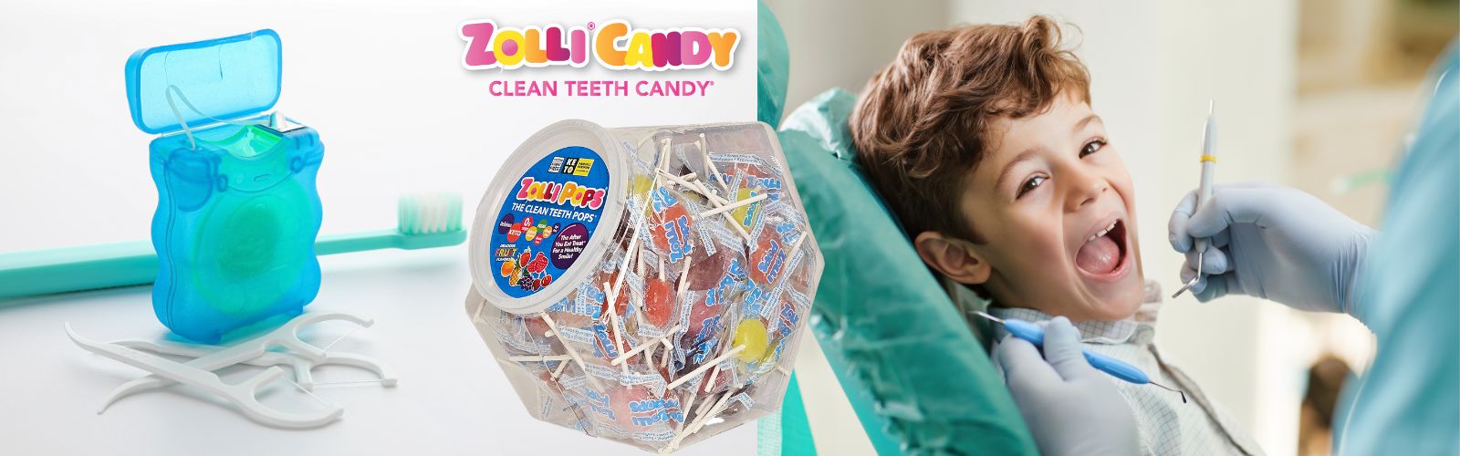 Zoli Candy dental product with a child at the dentist