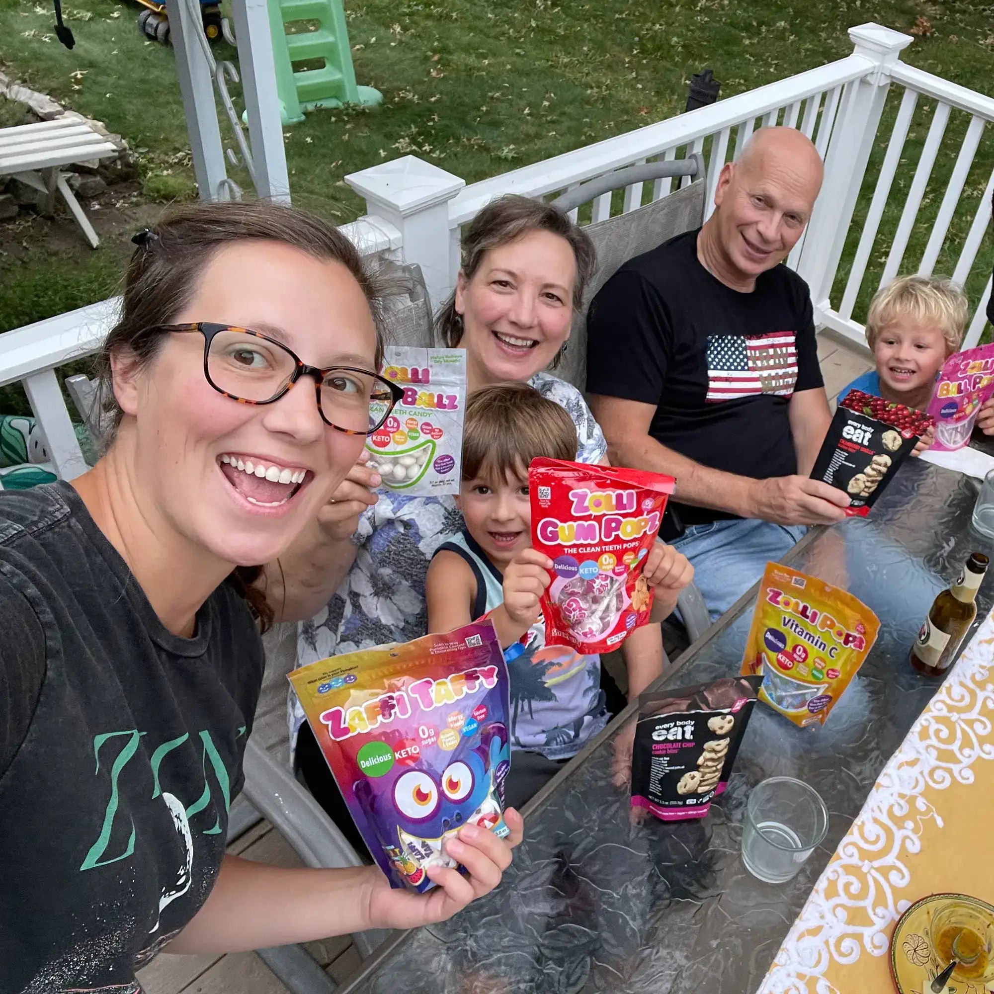 Family enjoying zolli candy.
