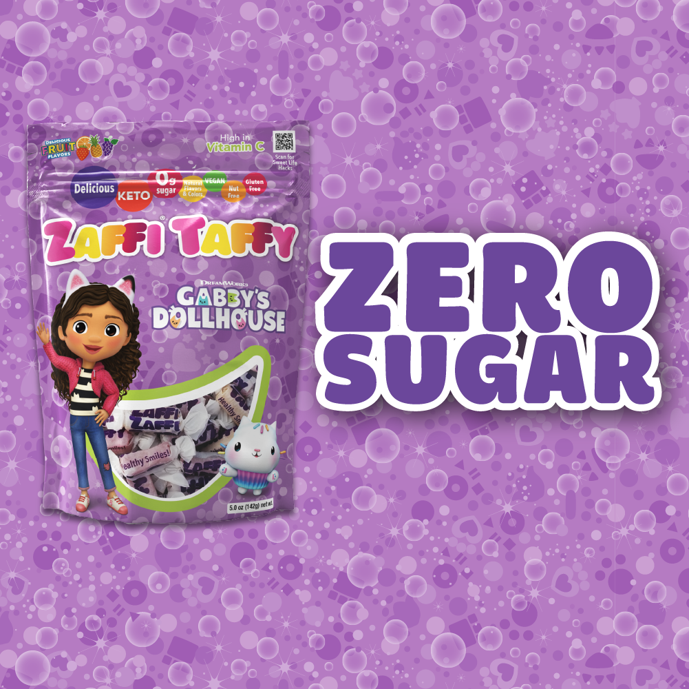 Zaffi Taffy has zero sugar.