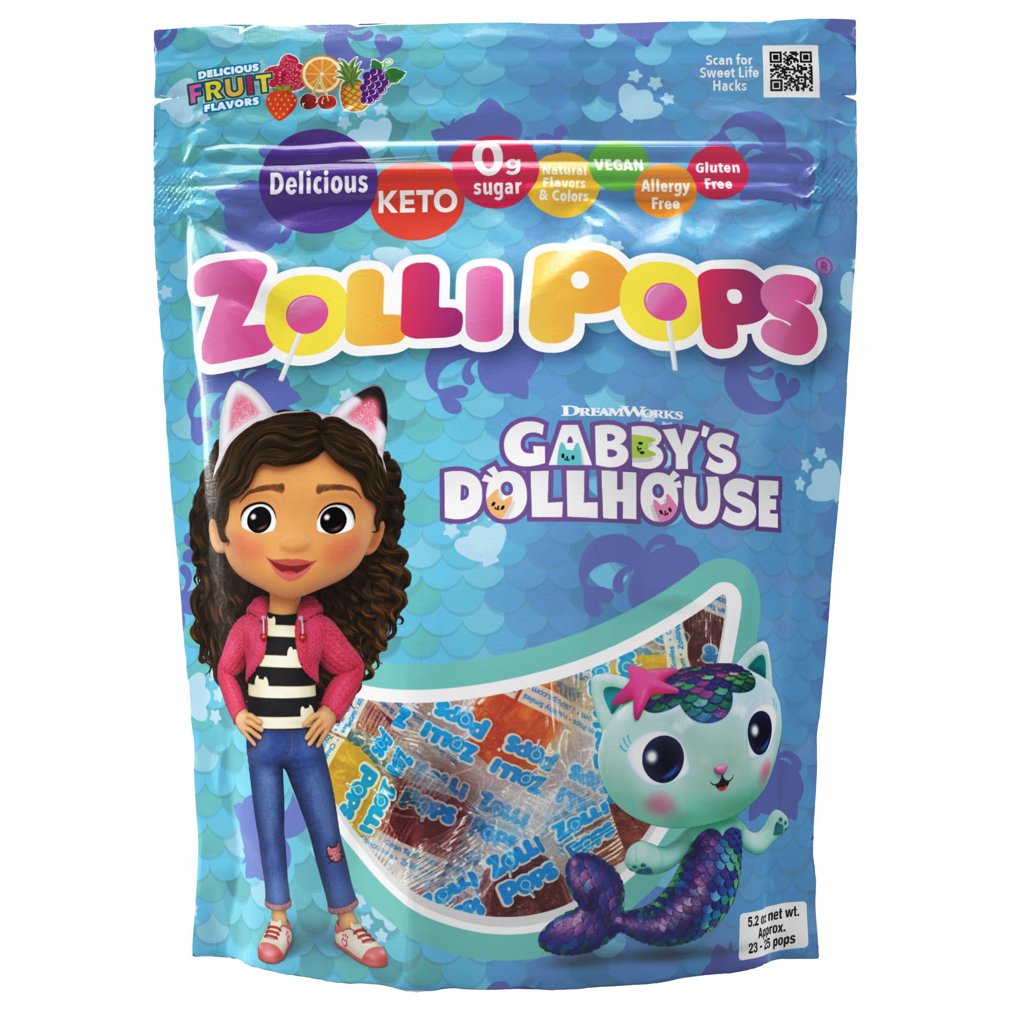 Limited edition Gabby’s Dollhouse Zollipops 5oz pack in Fruit Assortment of flavors.