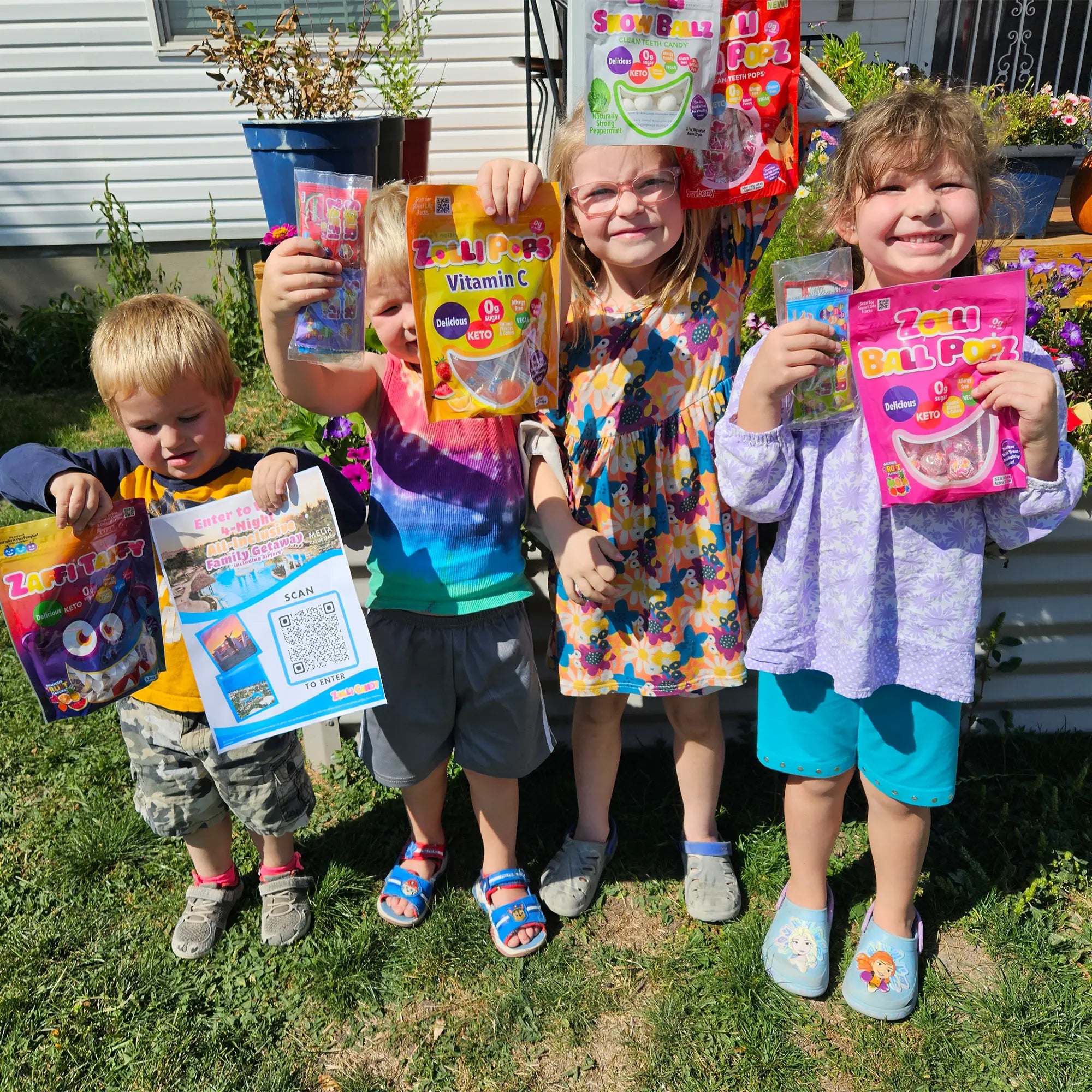 Group of children with zolli candy.