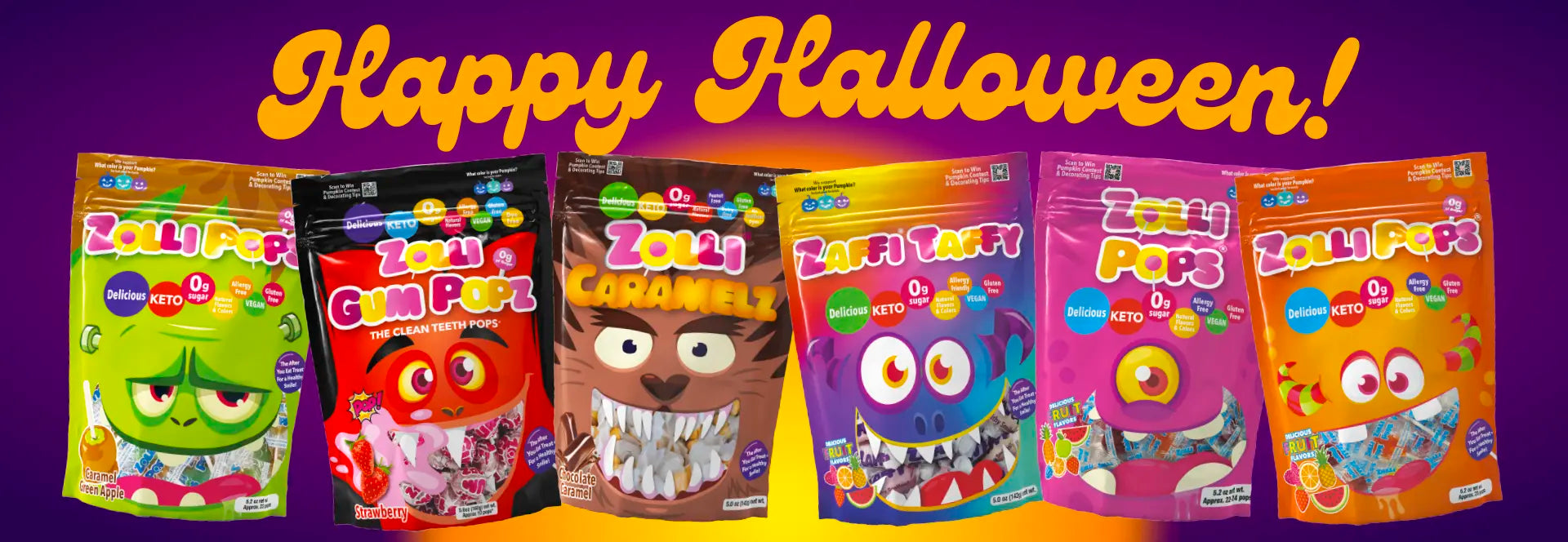 Halloween Standard Banner shows bags of Zolli Candy.