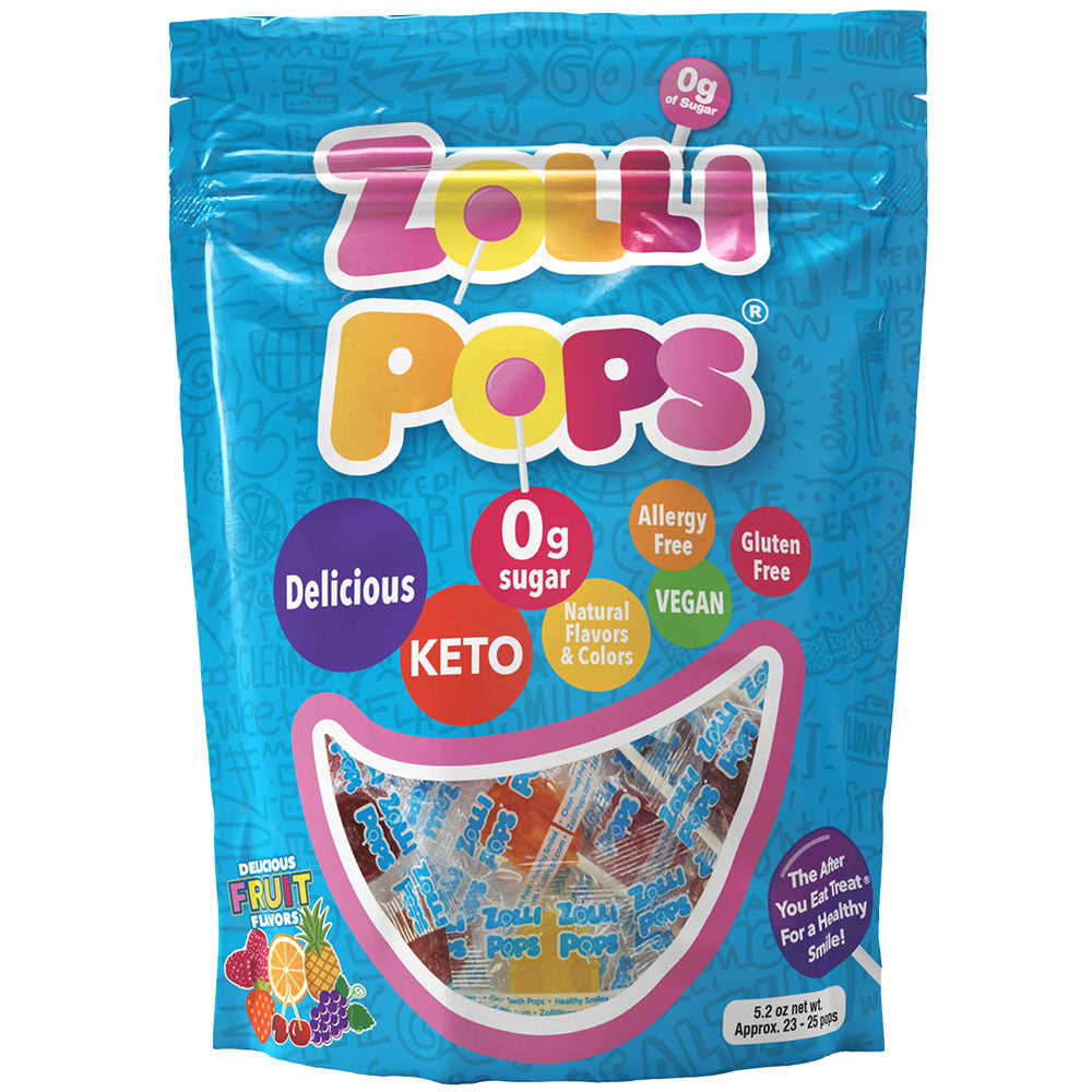 Bag of assorted fruit zollipops.