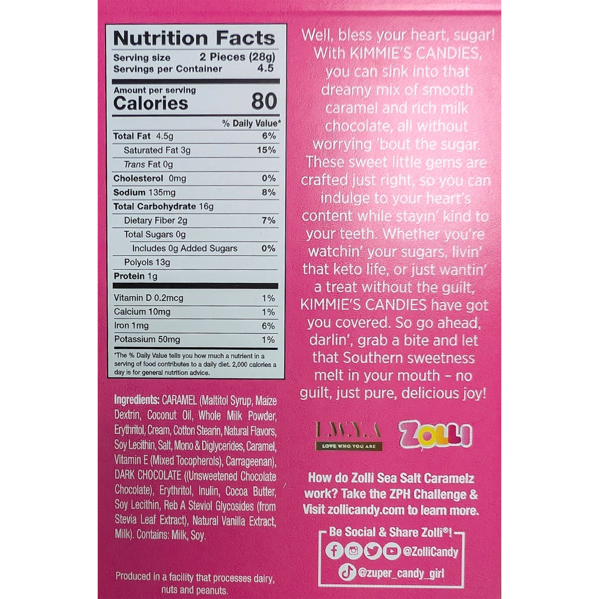 Kimmies Sea Salt Caramelz Nutritional information.