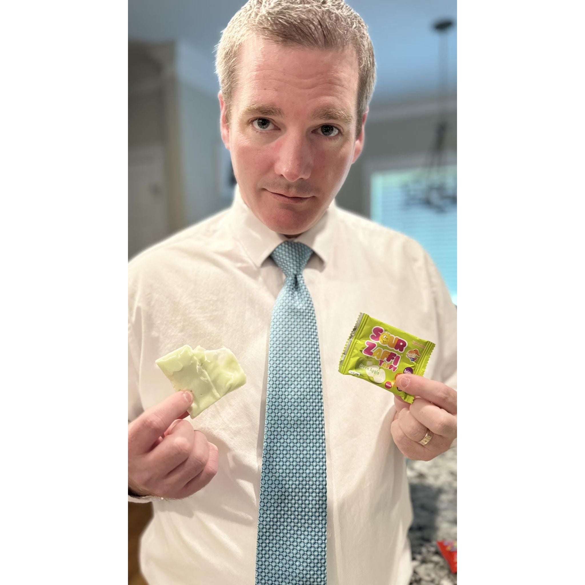 Man with Sour Taffy Bar