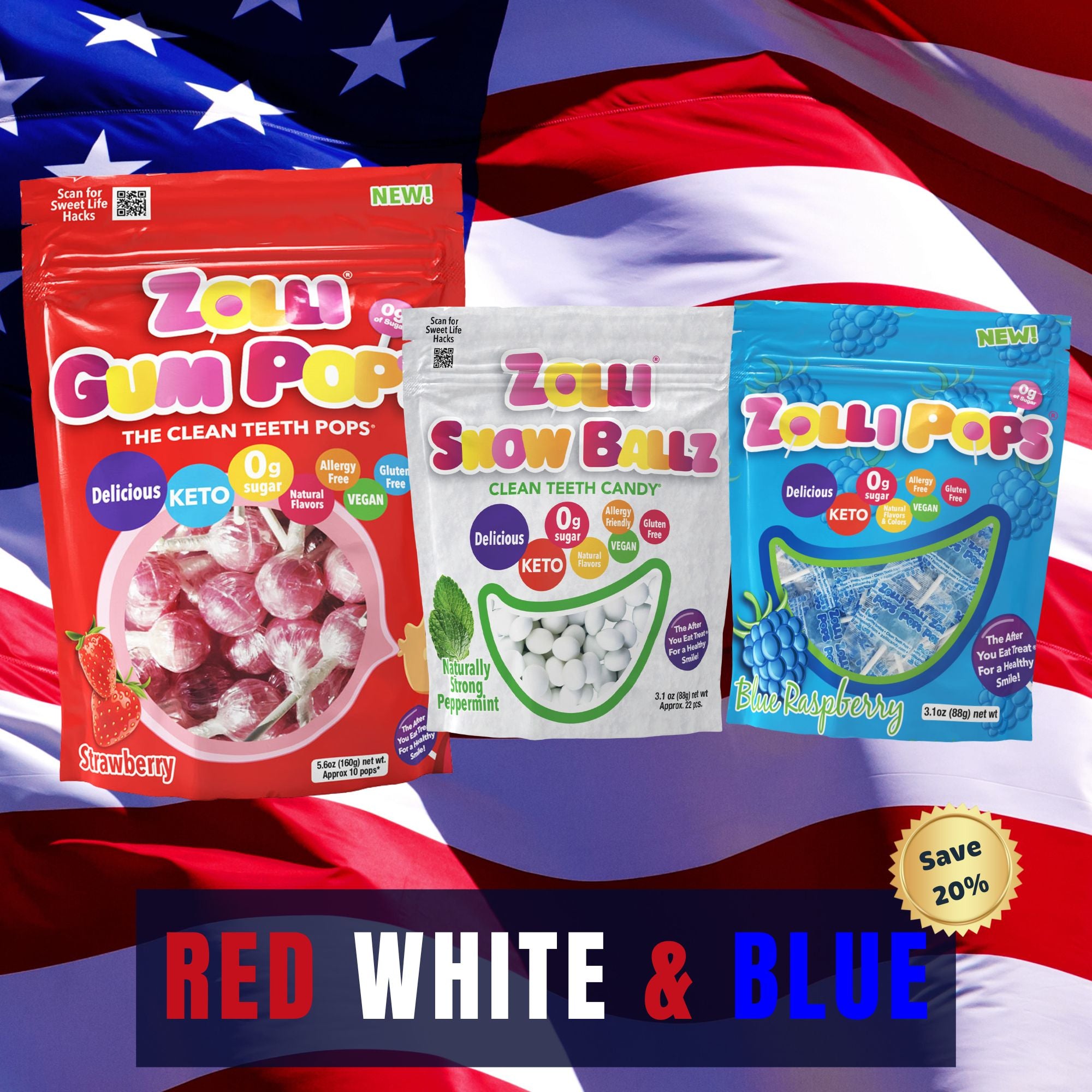 Memorial Day Bundle includes Zolli Gum Popz, Zolli Snow Ballz, and Zolli Pops Blue Raspberry