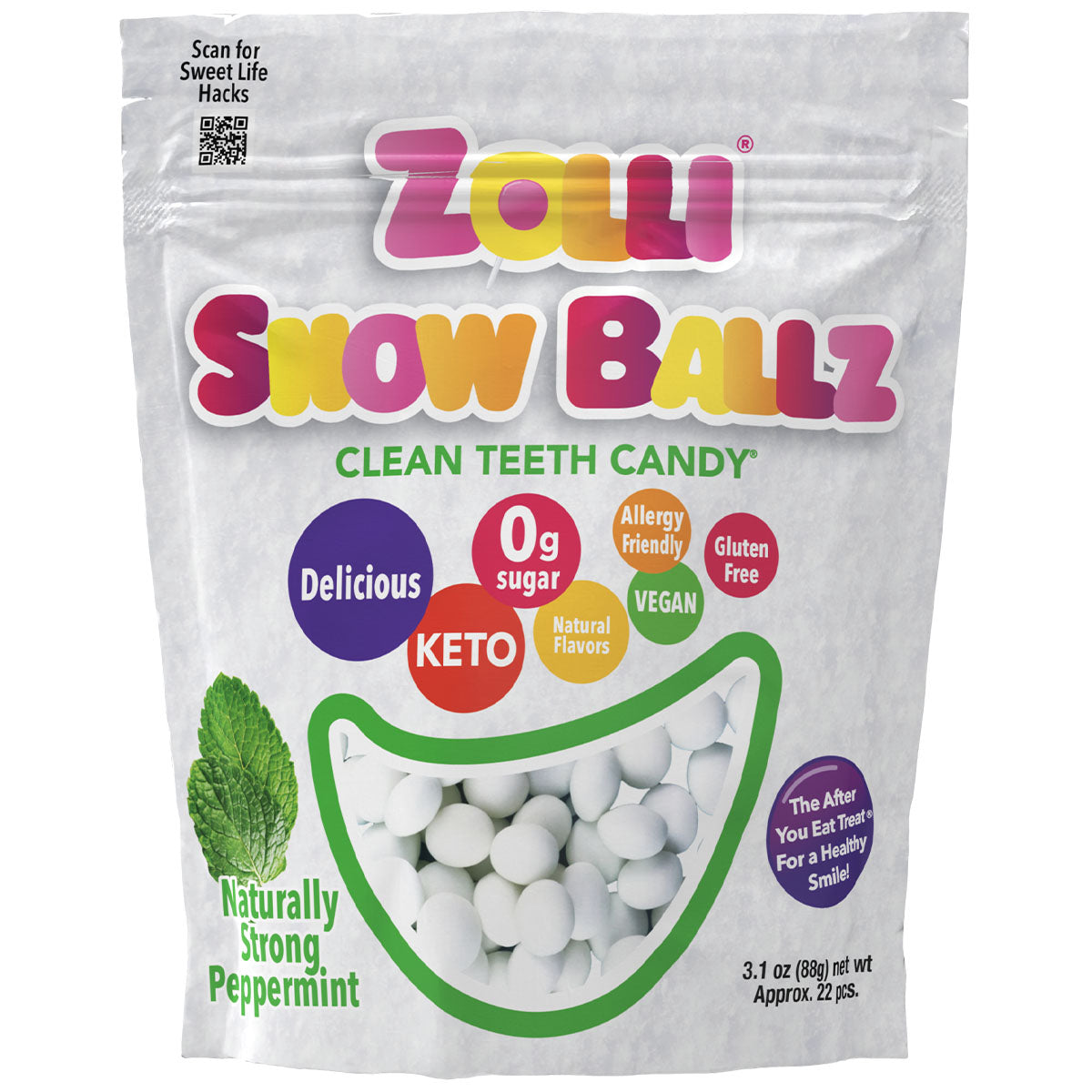 Zolli Snow Balls 3.1oz pack in Naturally Strong Peppermint flavor.