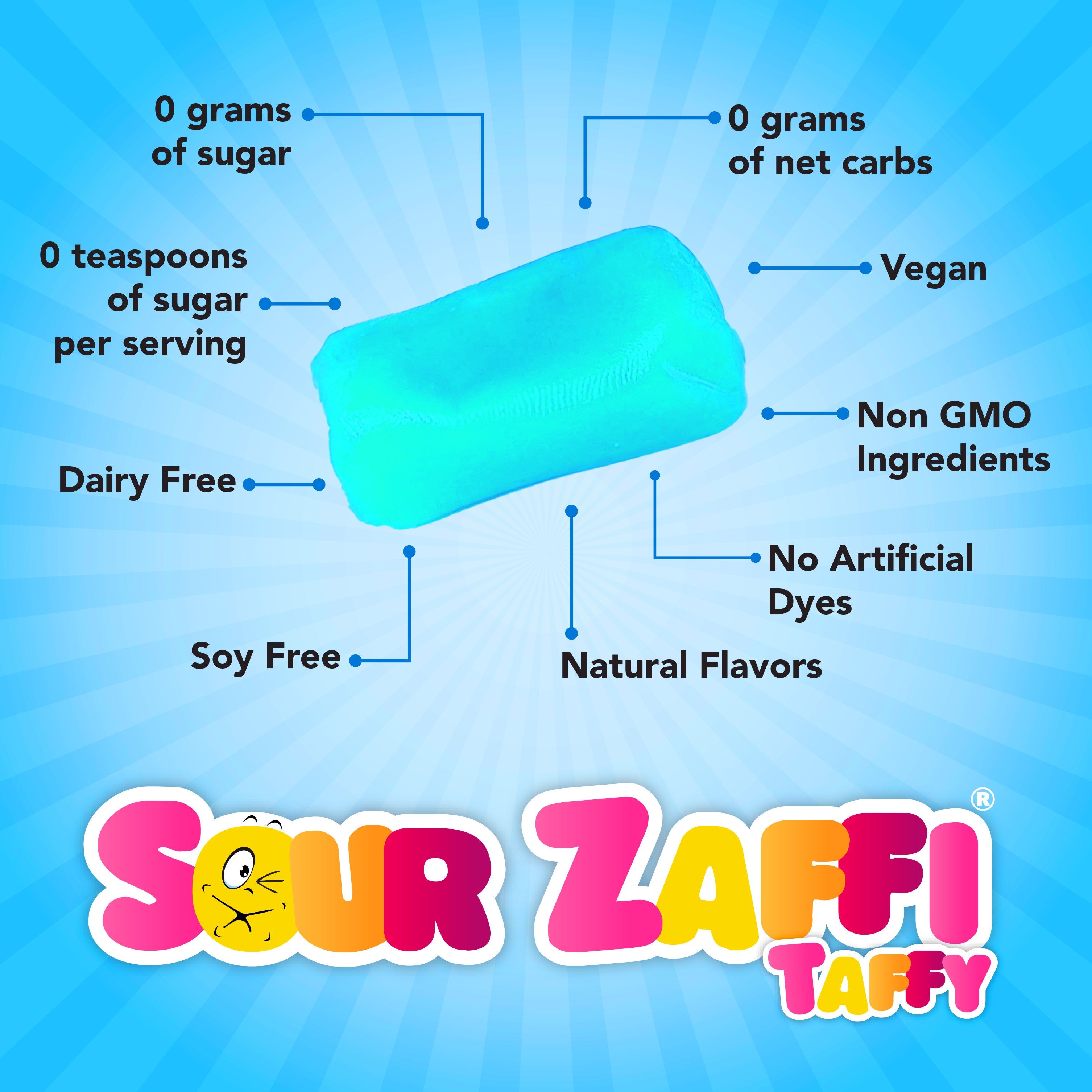 Zolli Sour Zaffi Taffy in Blue Raspberry flavor.