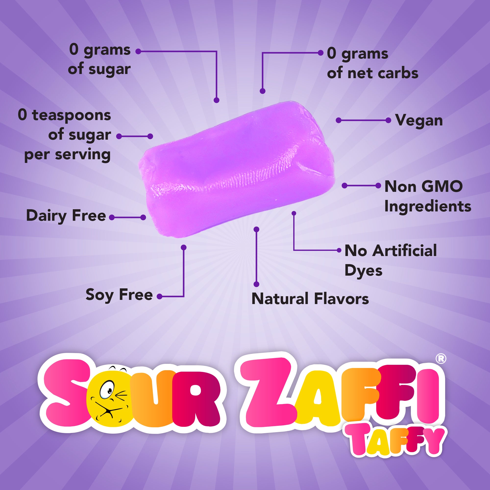 Zolli Sour Zaffi Taffy in Grape flavor.