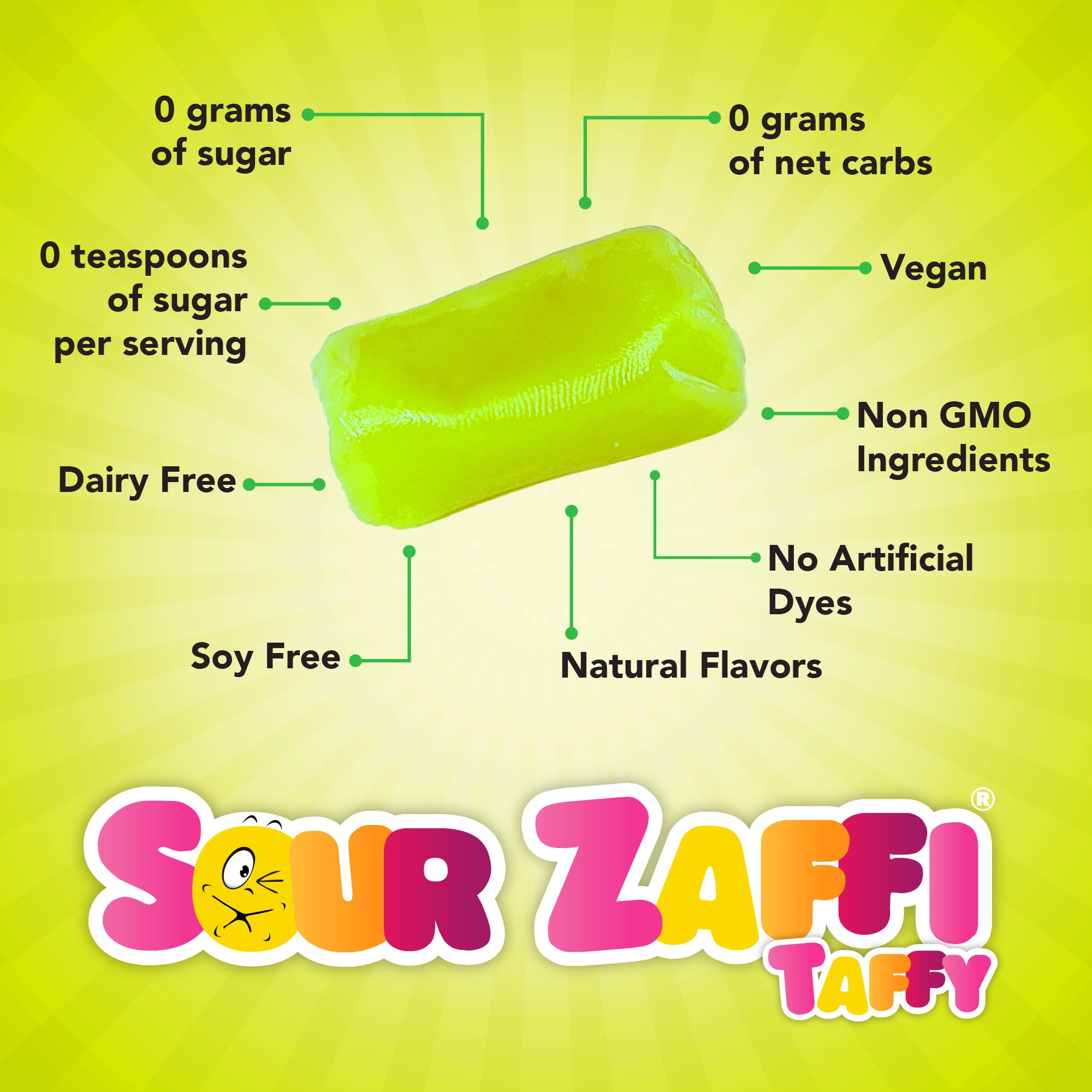 Sour Zaffi Taffy Green Apple- 5 - 1 oz. Bars