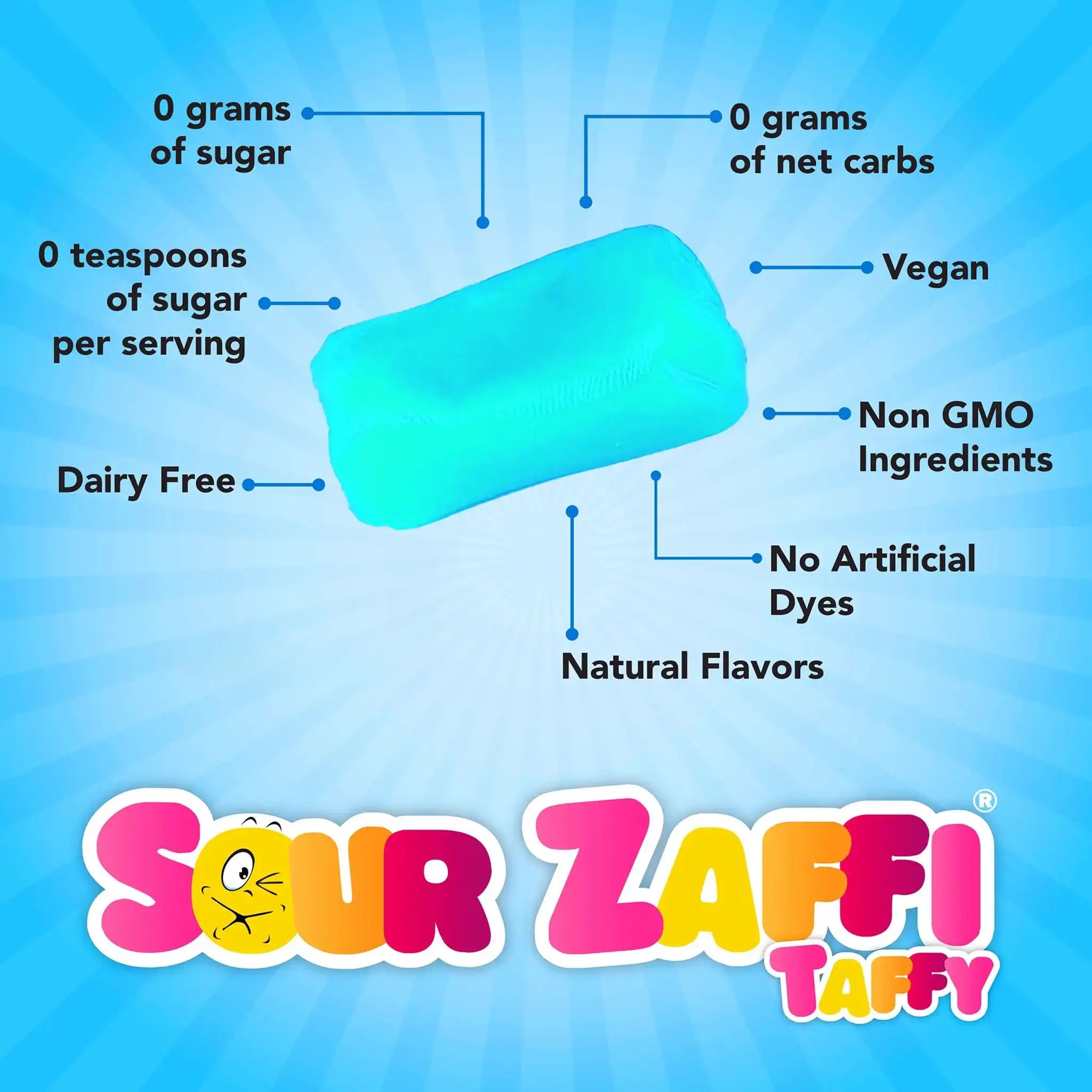 Zolli® Zaffi Sugar Free Sour Taffy Blue Raspberry 1oz Bars 5 pack Zolli® Zaffi Sugar Free Sour Taffy Blue Raspberry 1oz Bars 5 pack