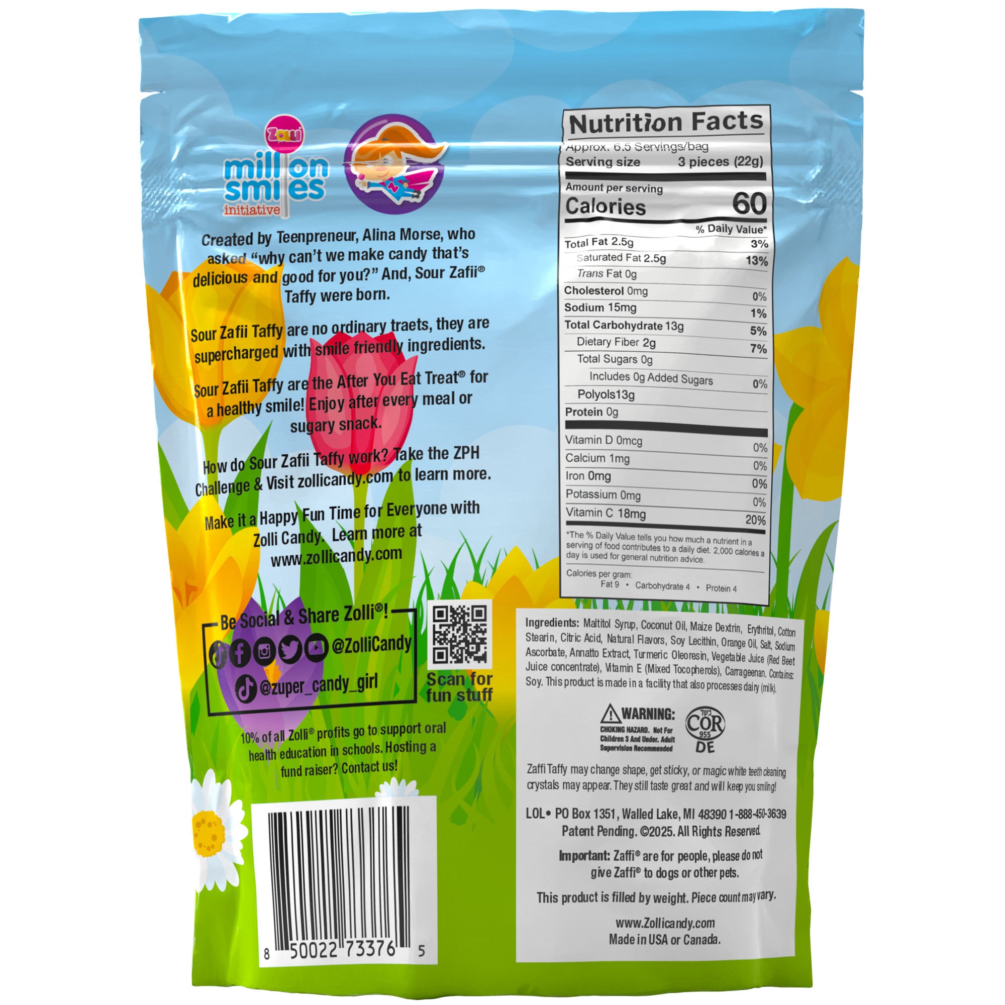 Zolli® Sugar Free SOUR Spring Taffy Assorted 5 oz Pouch