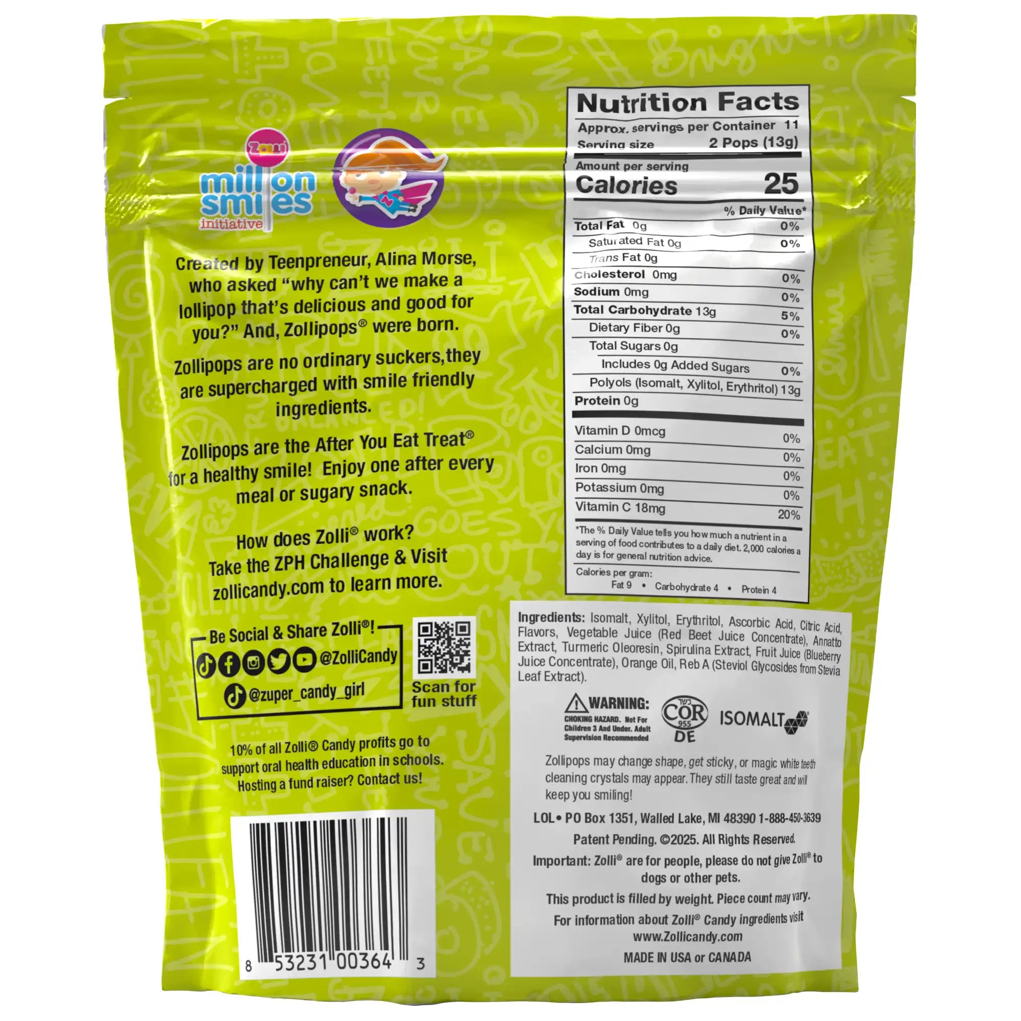 Sour zollipops bag back.