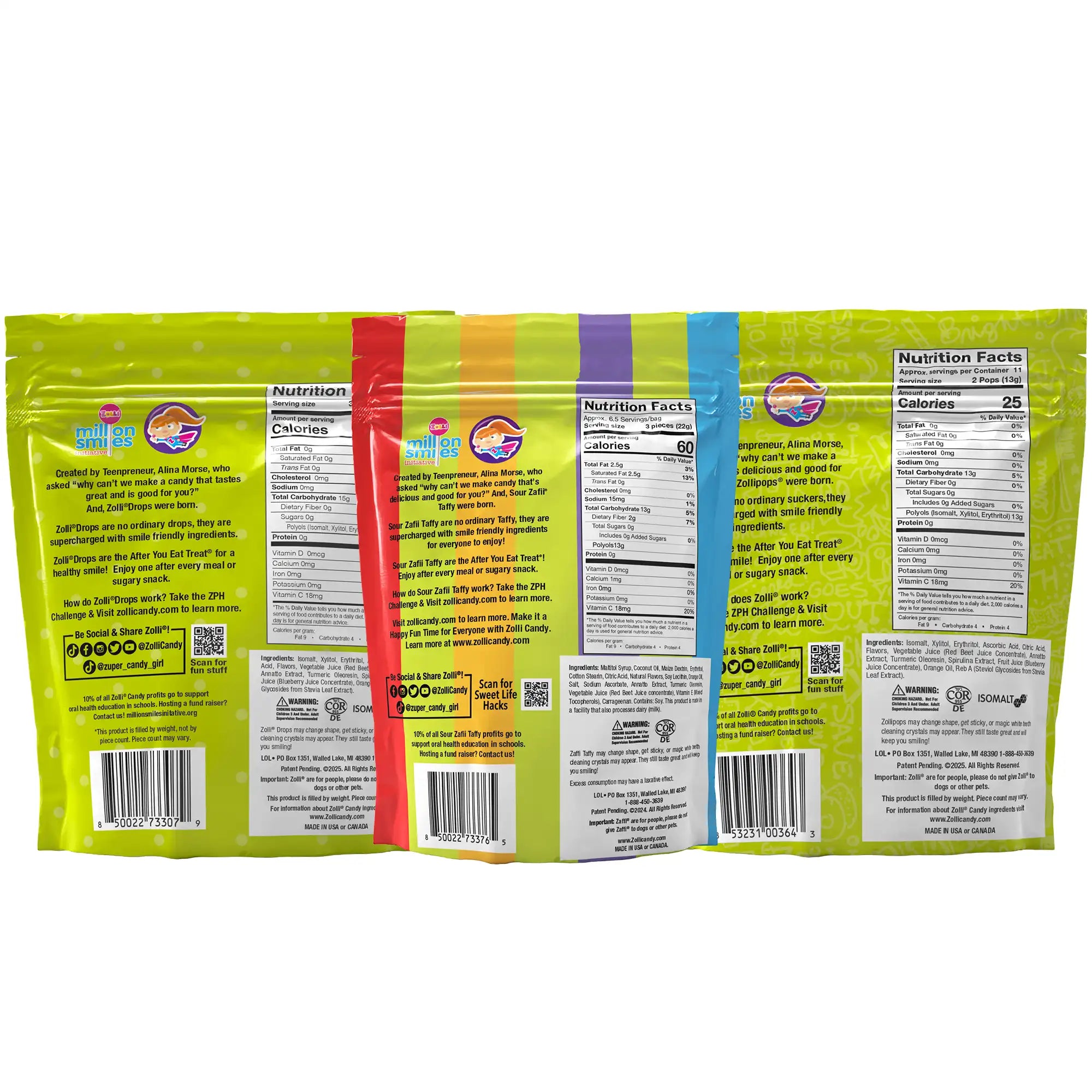Multicolored package with nutrition labels on a white background
