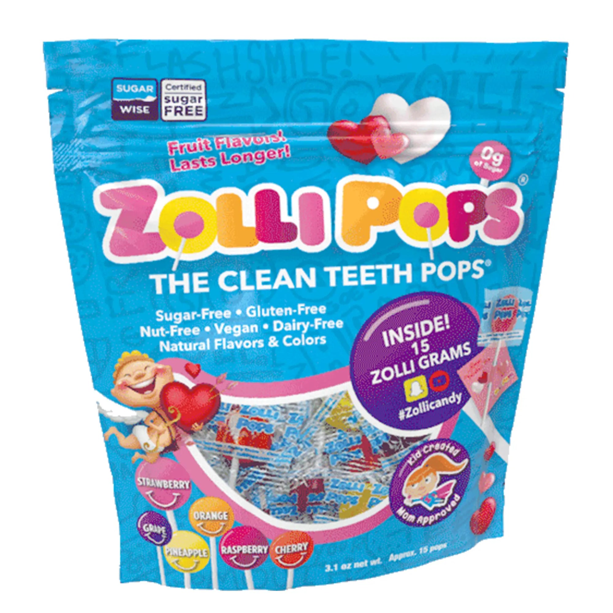 Zollipops® Valentine's Sugar Free Lollipops Strawberry 3.1oz Pouch