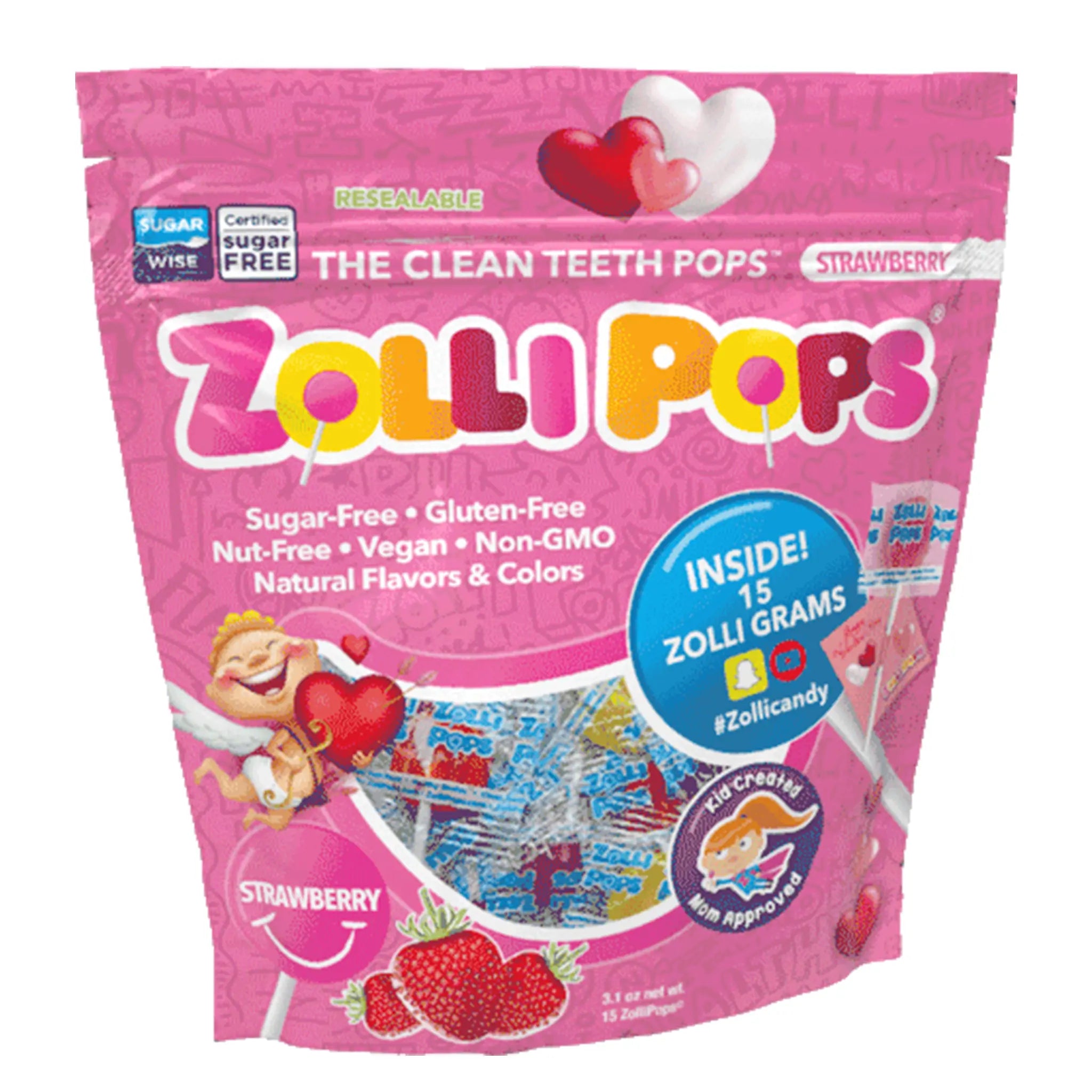 Zollipops® Valentine's Sugar Free Lollipops Strawberry 3.1oz Pouch
