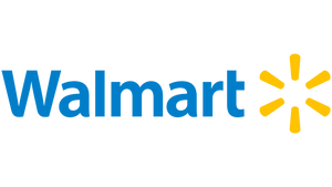 Walmart logo with blue text and yellow starburst on a green background