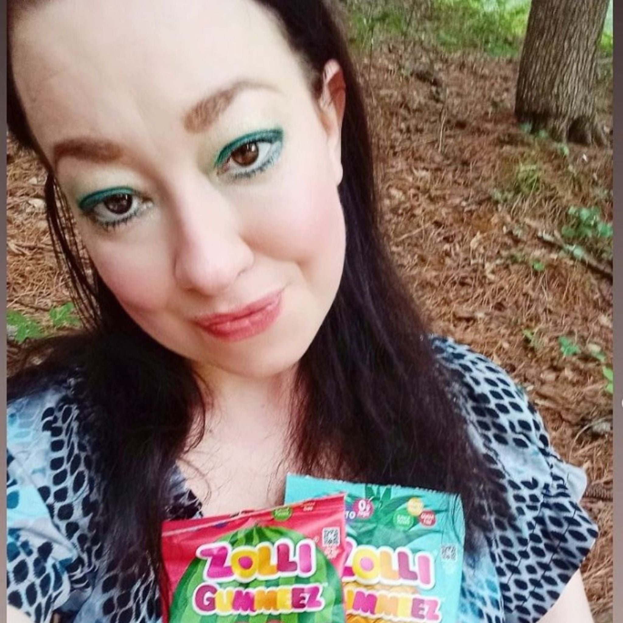 Woman with bags of gummeez.