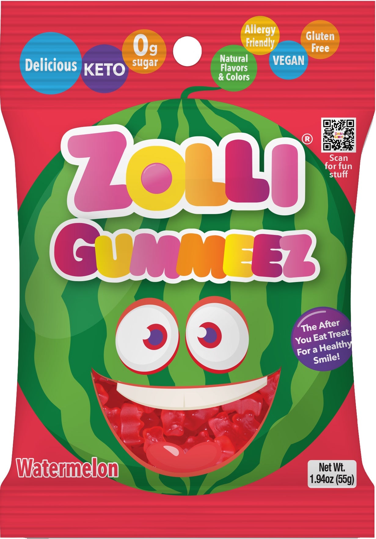 Zolli Gummies 1.9oz pack in Watermelon flavor.