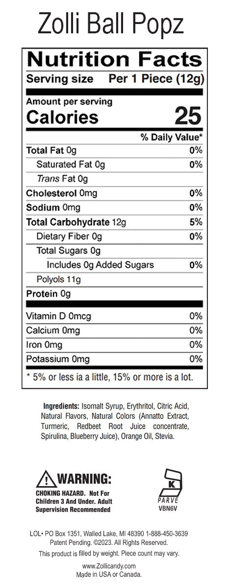 Zolli® Sugar Free Ball Pops Assorted Fruit