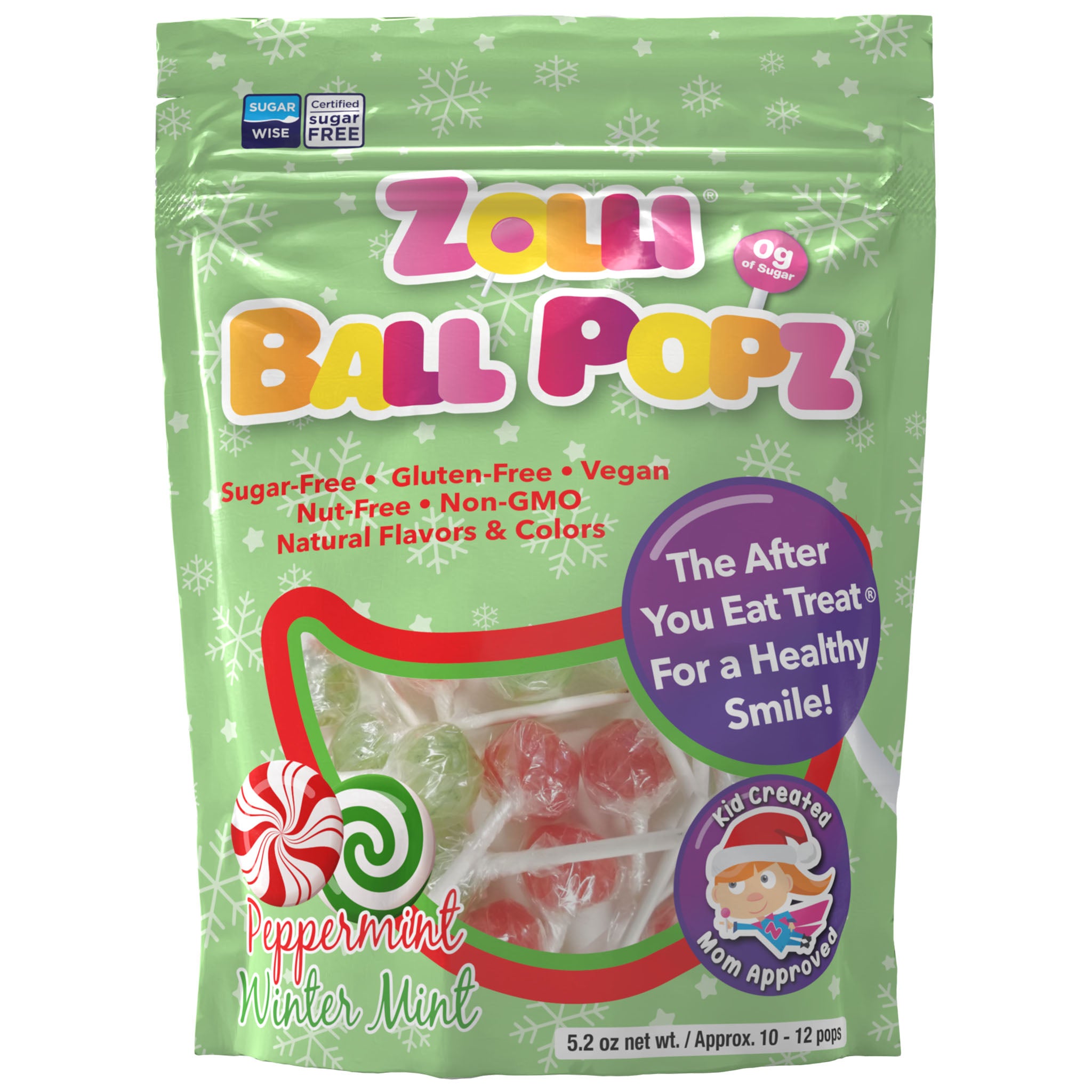 Holiday Zolli Ball Pops 5.2oz pack in Peppermint & Winter Mint flavor.