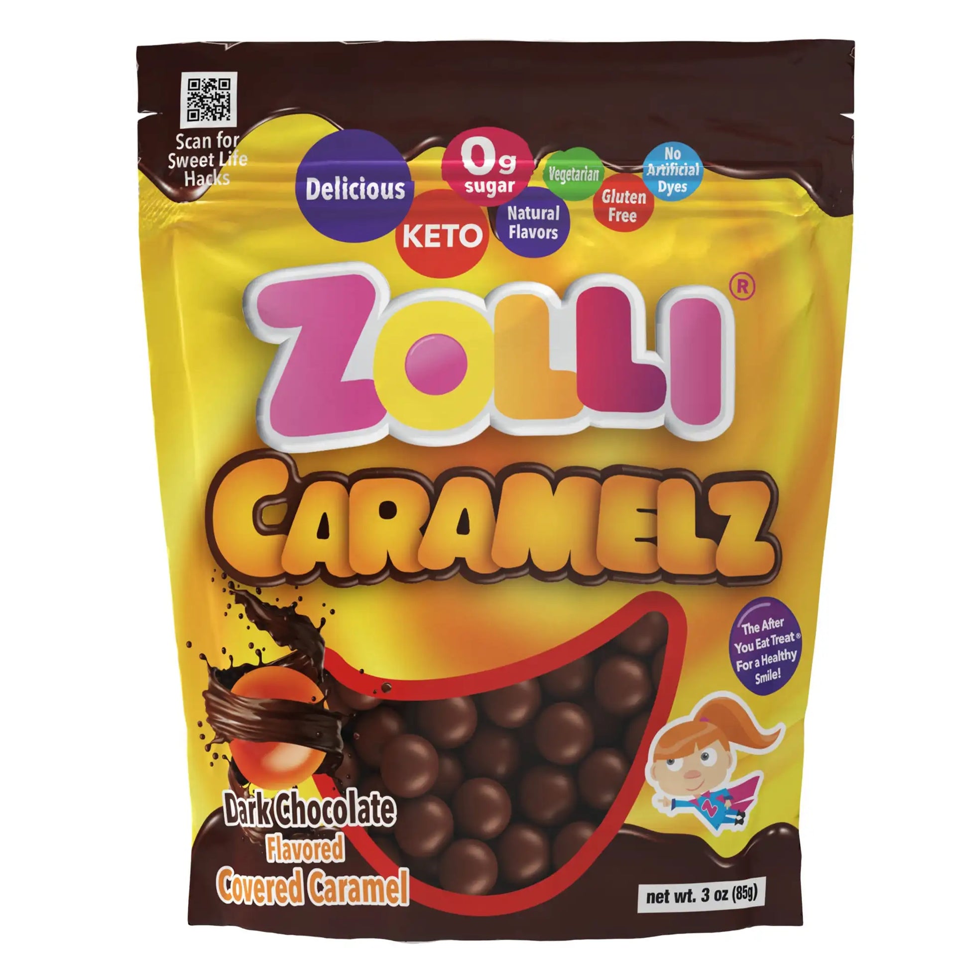 Zolli Sugar Free Dark Chocolate Caramels 3oz. Bags – Zollicandy