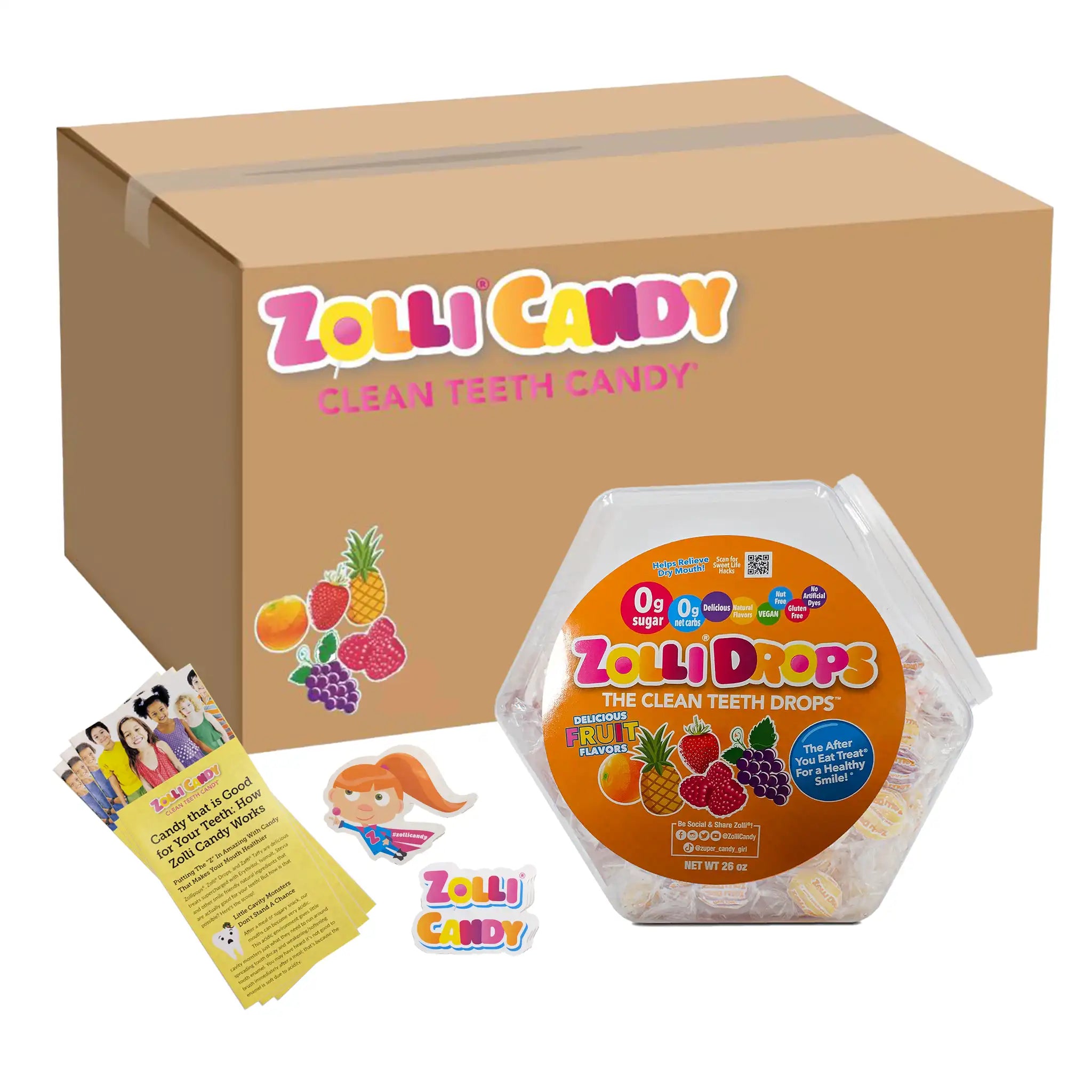 Zolli Candy box and container with Zolli Drops on a white background