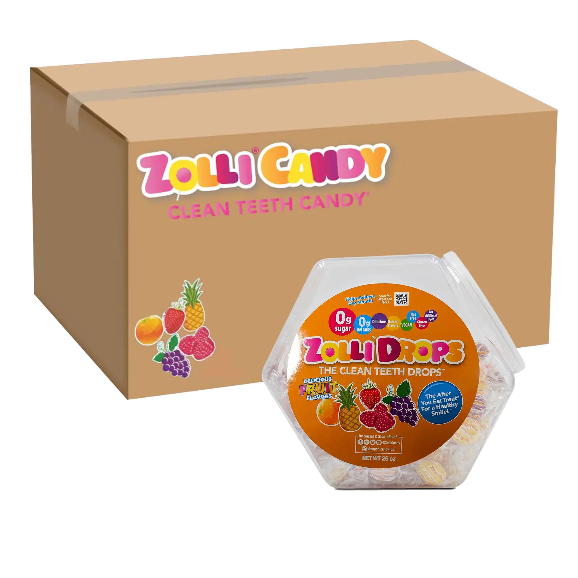 Zolli Candy box and container with Zolli Drops on a white background