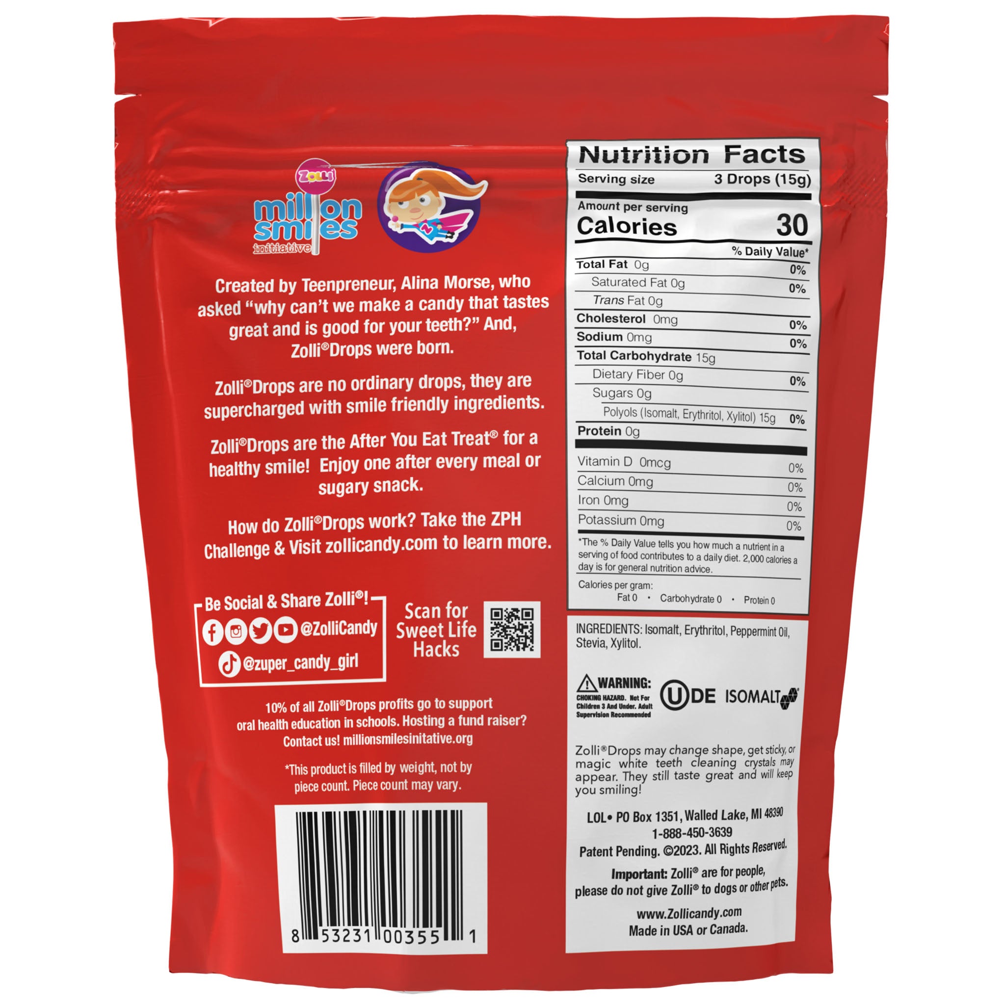 Back of bag with nutritional label