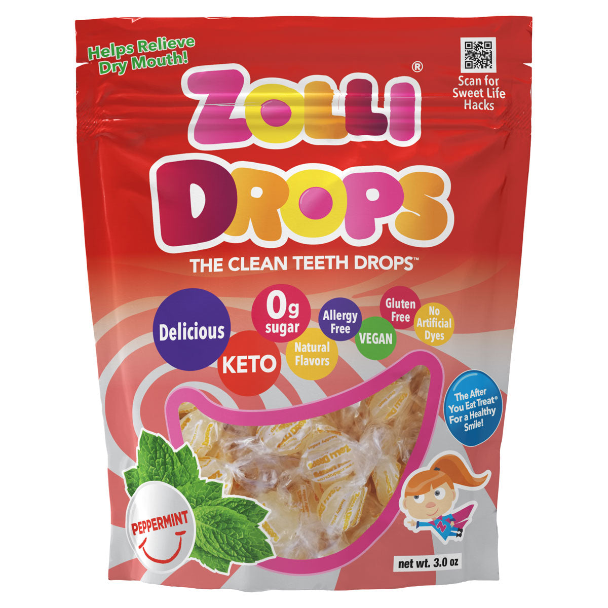 Zolli Drops have 0 grams of sugar, 0 grams of net carbs, are vegan, dairy free, soy free, non GMO, no artificial dyes, kosher, and have natural flavors.