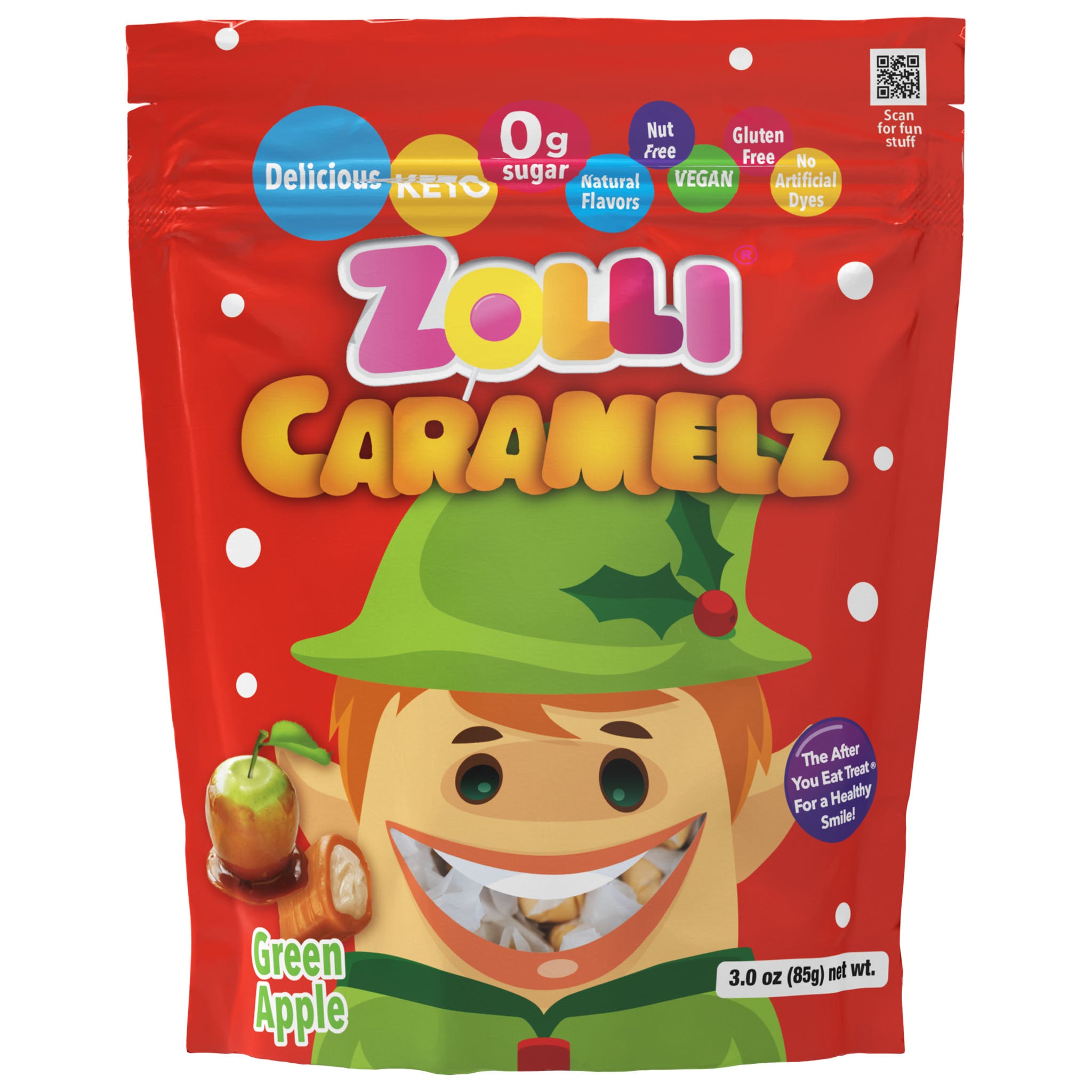 Holiday Zolli Caramels in Green Apple flavor 3.0oz pack