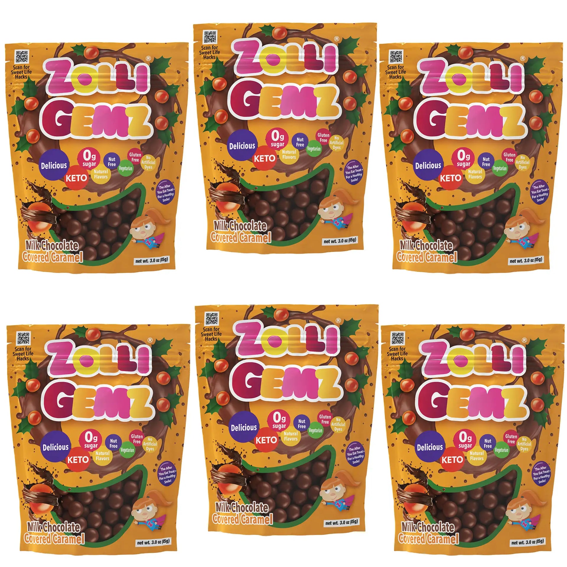 Zolli Sugar Free Milk Chocolate Caramels Gemz 3oz. Bags – Zollicandy