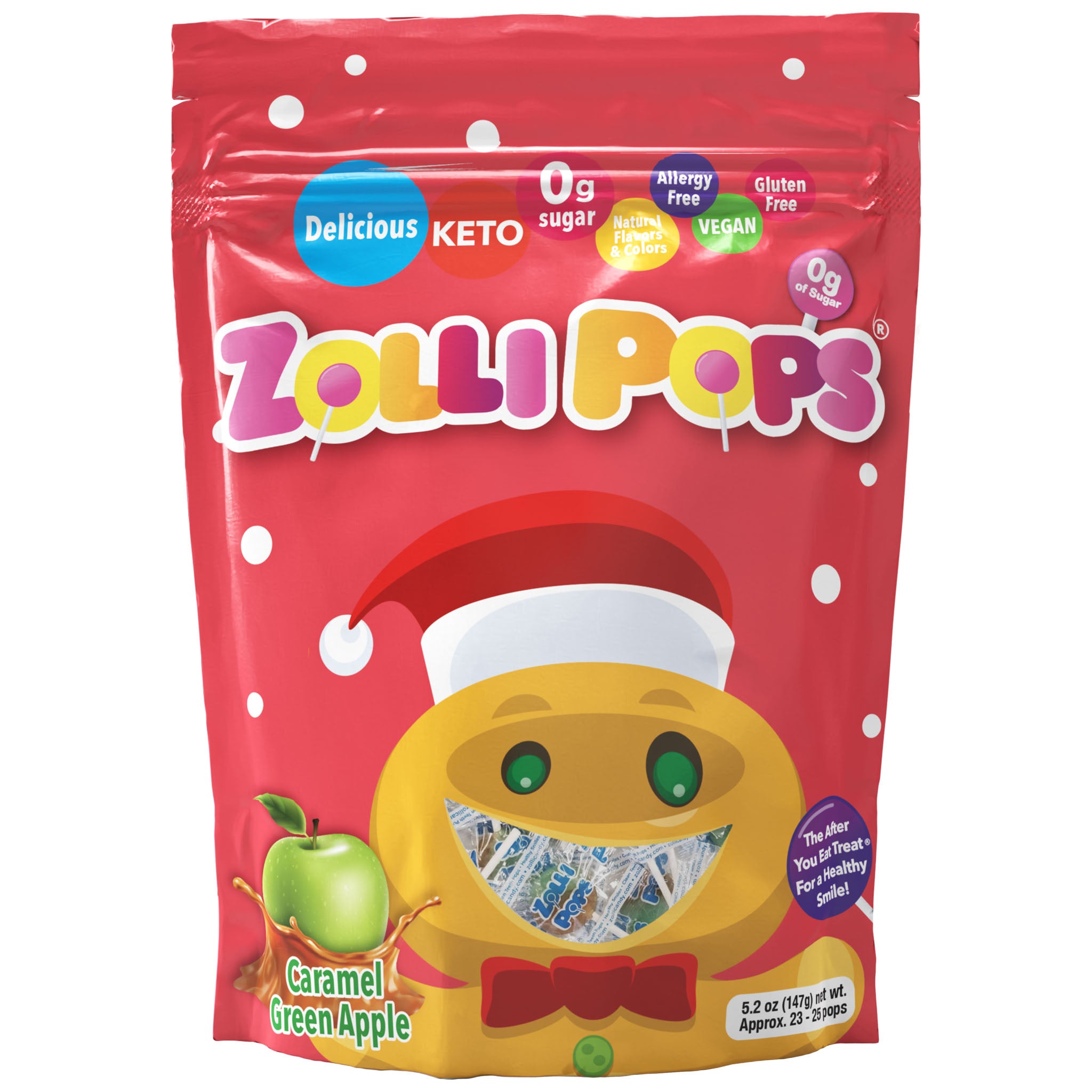 Holiday Zollipops 5.2oz pack in Caramel & Green Apple flavor.