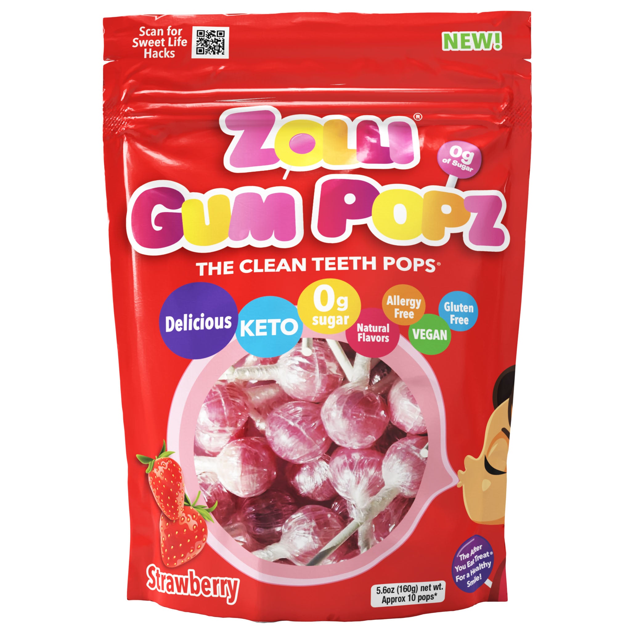 Zolli Gum Pops 5.6oz pack in Strawberry flavor.