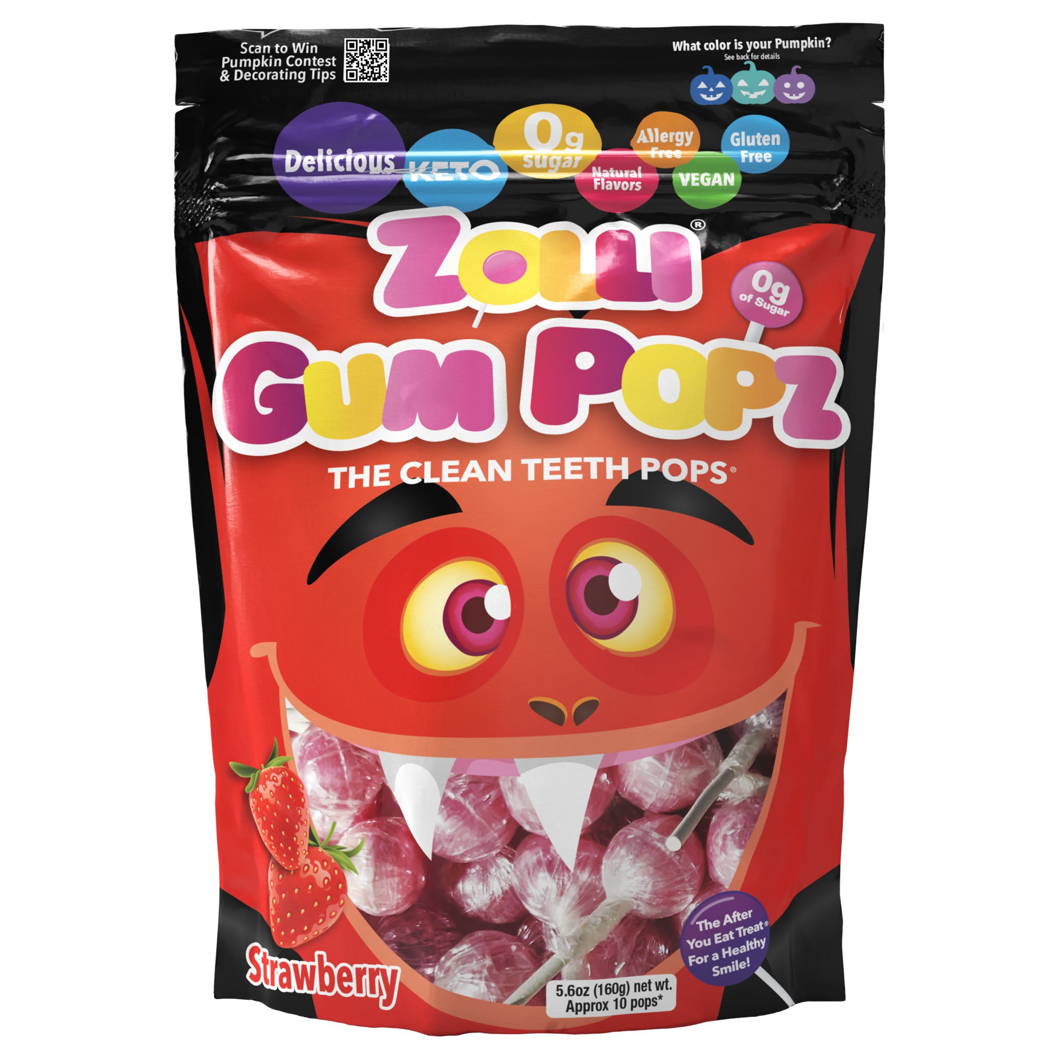 Zolli Gum Pops 5.6oz pack in Strawberry flavor.